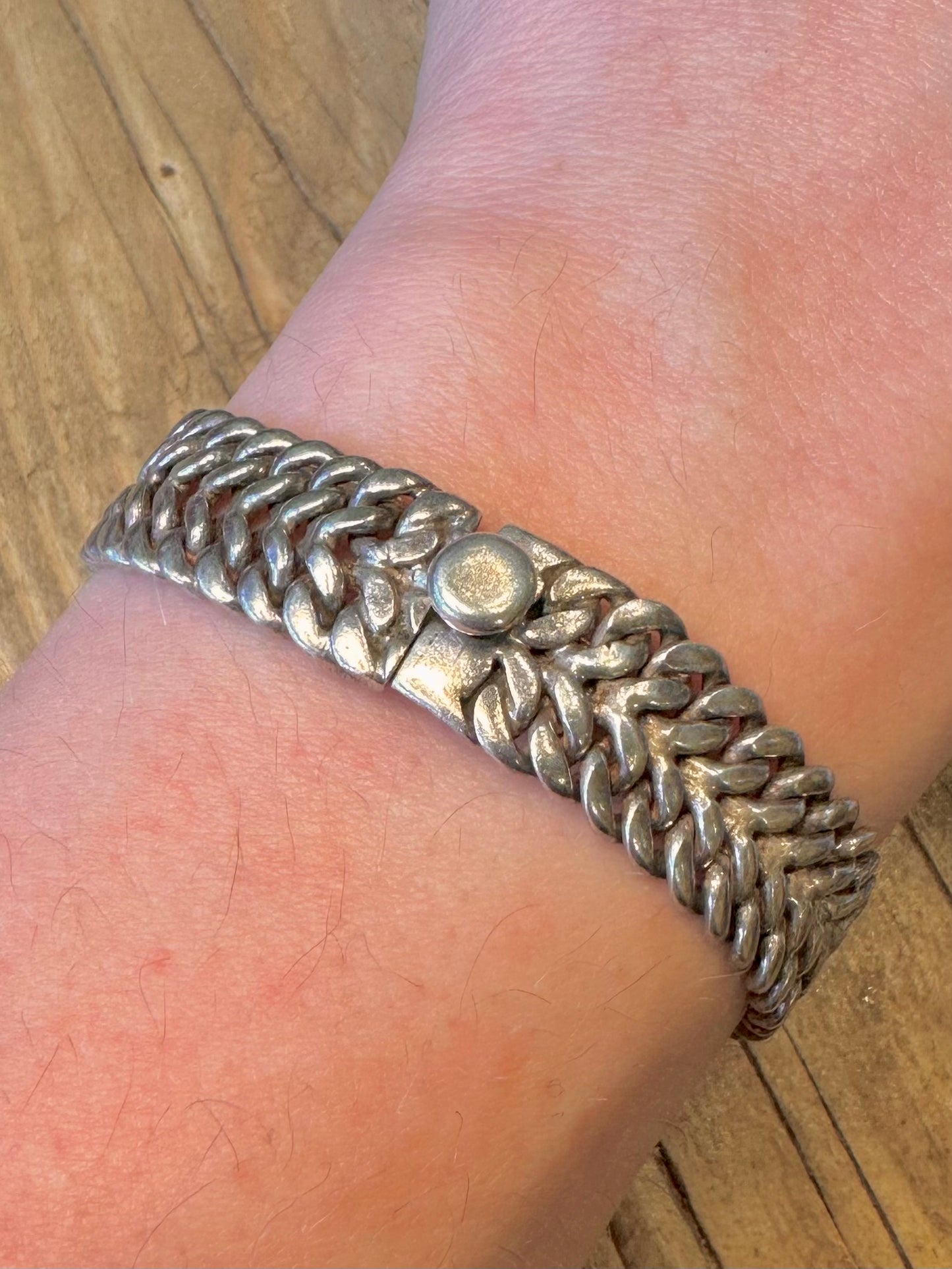 Abstraktes Doppelketten-Kreis-Kastenverschluss 925 Sterling Silber 18.3cm Armband