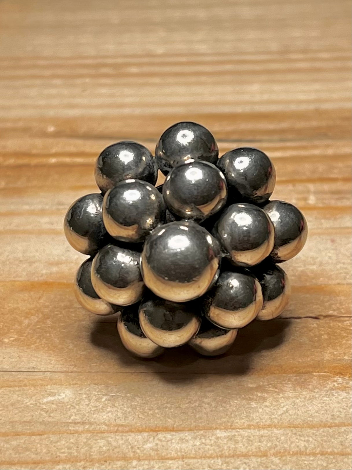 Large Bobble Cluster 925 Mexico Sterling Silver Adjustable Ring