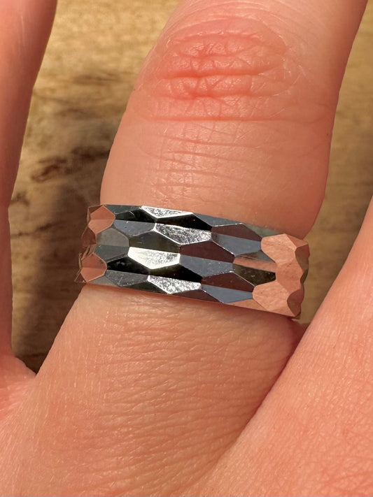 Modern Textured Band 925 Silver Size P1/2 Ring