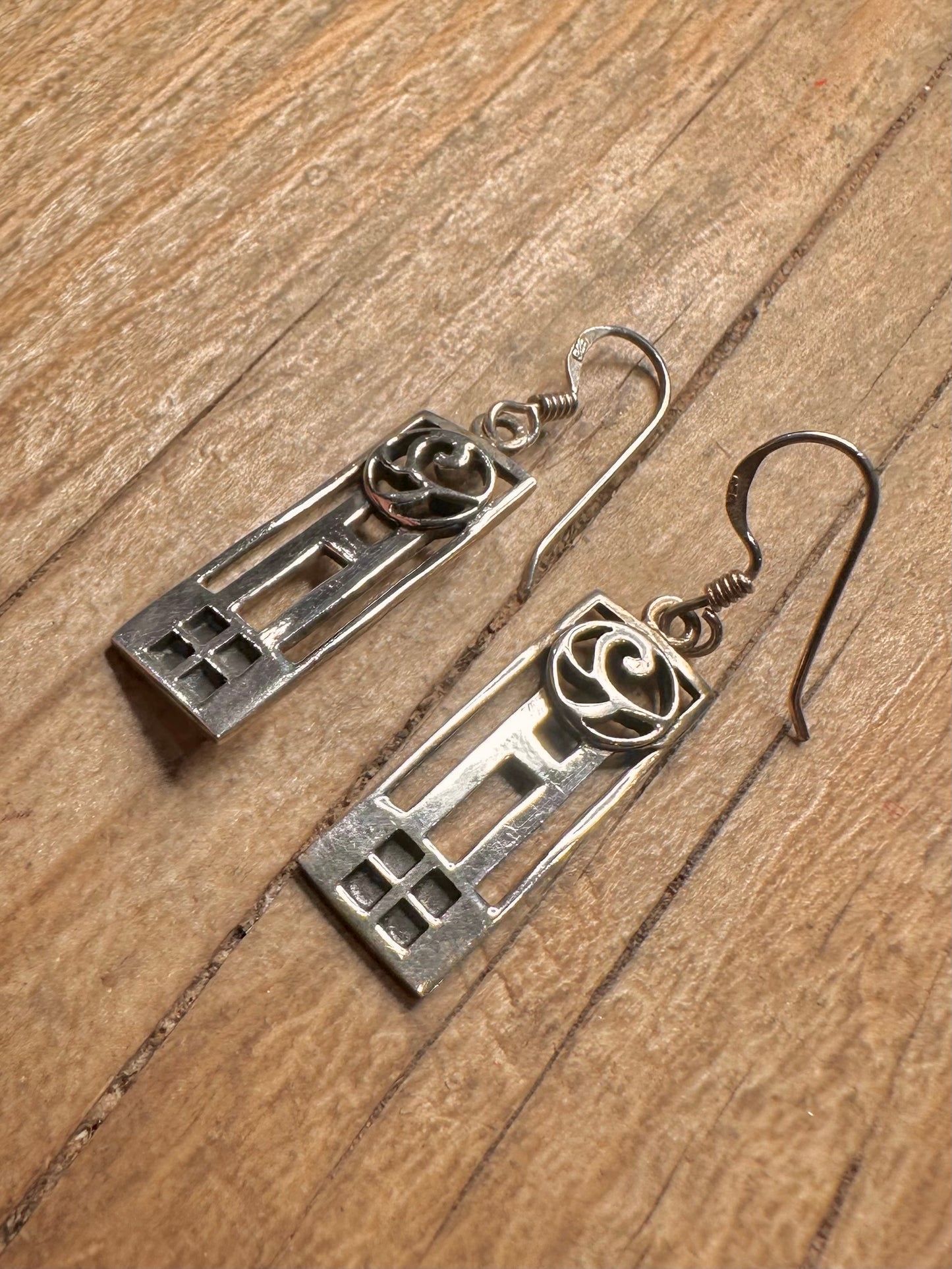 Vintage Macintosh Style Rectangle Dangle 925 Sterling Silver Earrings
