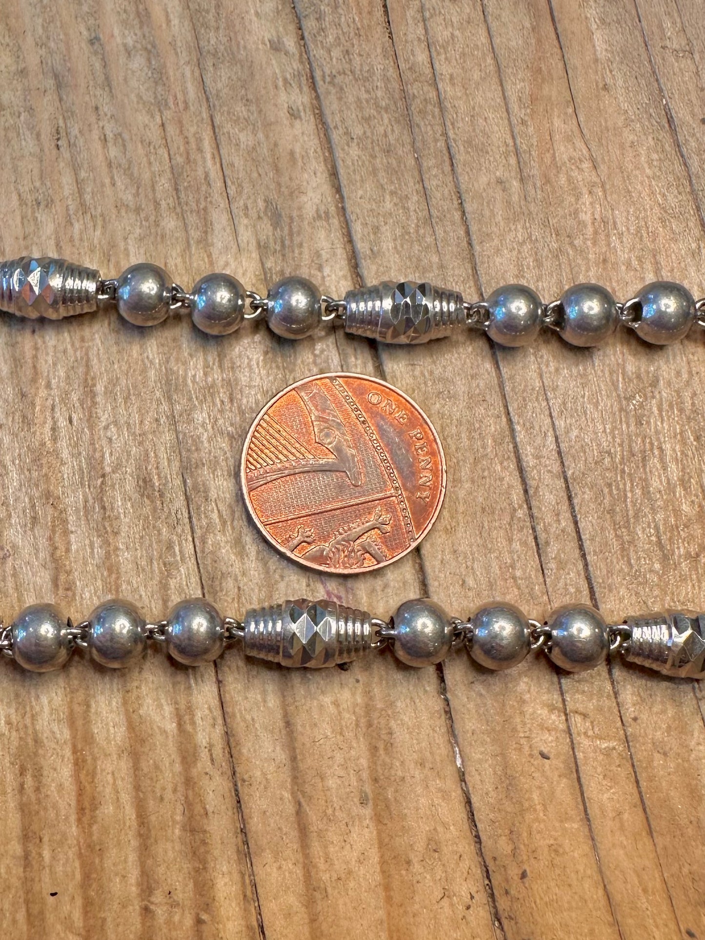 Abstract Engraved Ball and Barn Link 925 Sterling Silver 25.8 inch Necklace