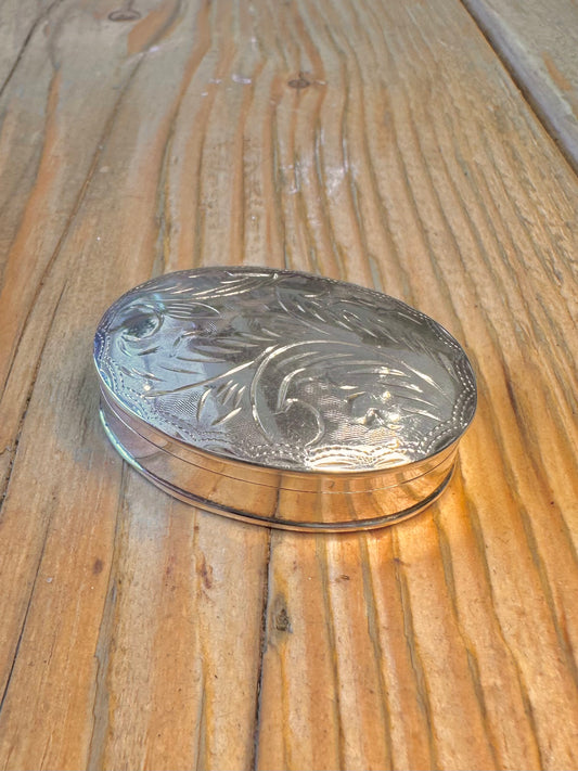 Large Engraved 1996 Oval Pill Box 935 Sterling Silver Collectable