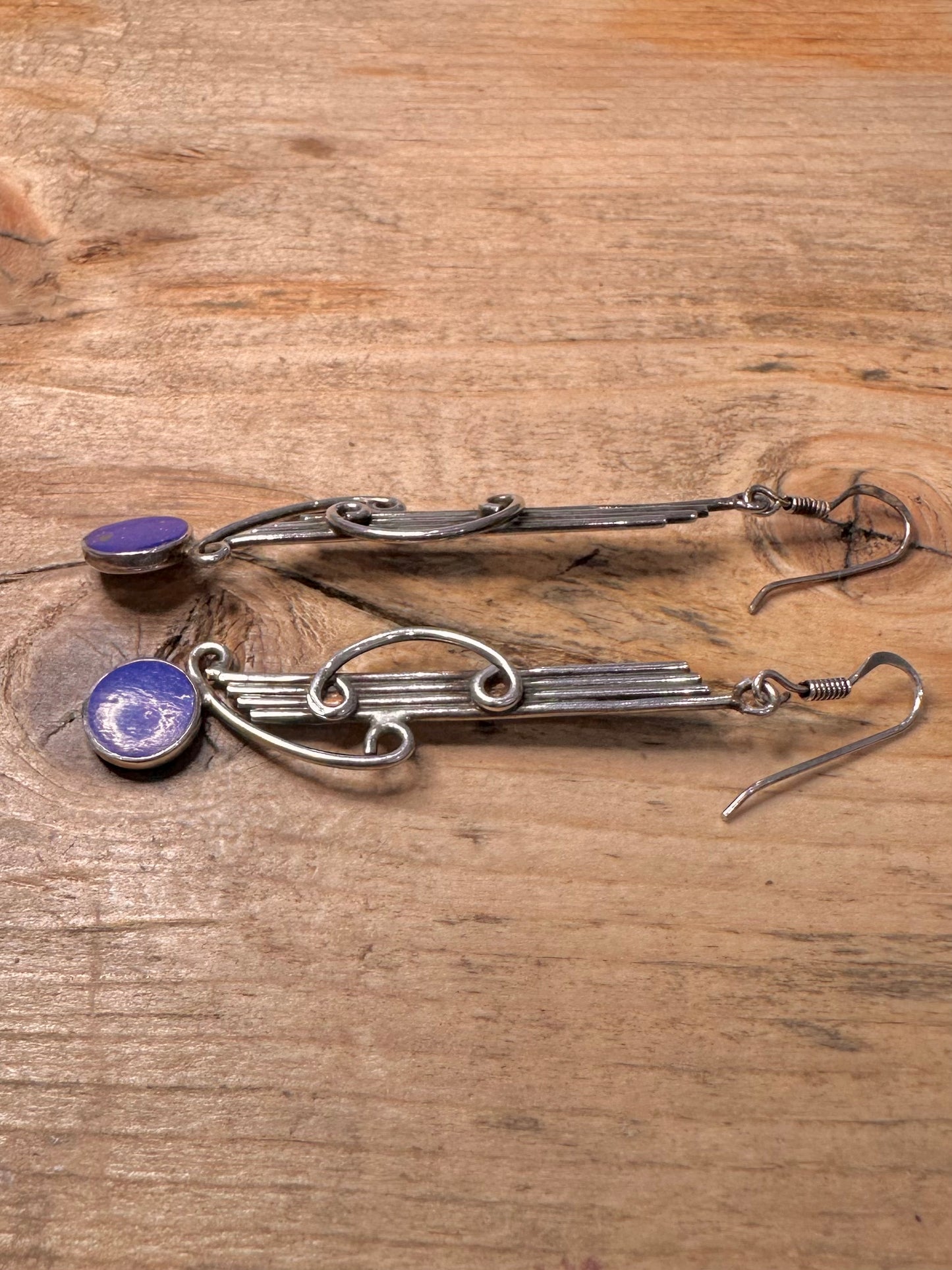 Vintage Boho Lapis Dangle 925 Silver Earrings