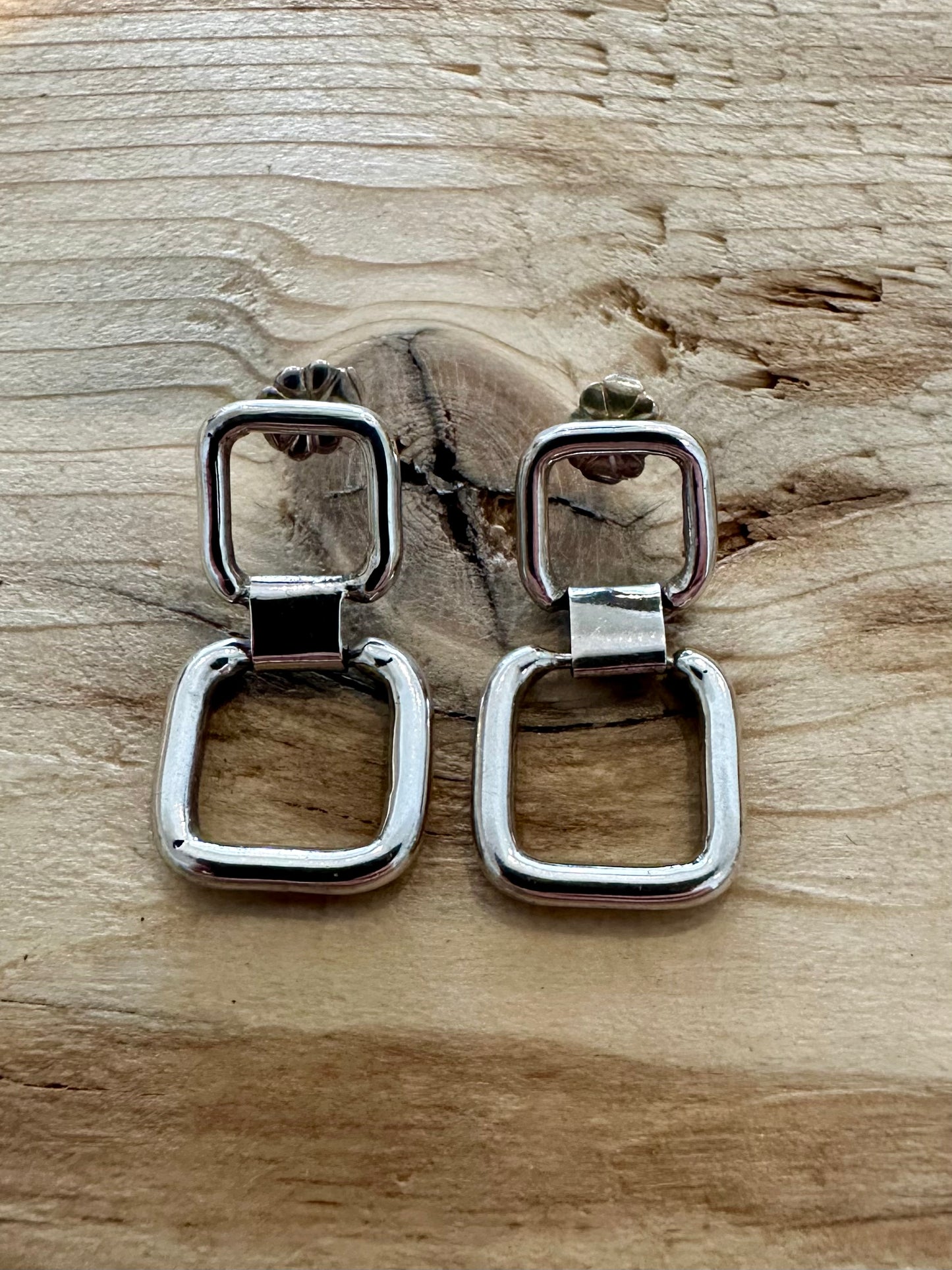 Abstract Square Dangle 925 Silver Earrings