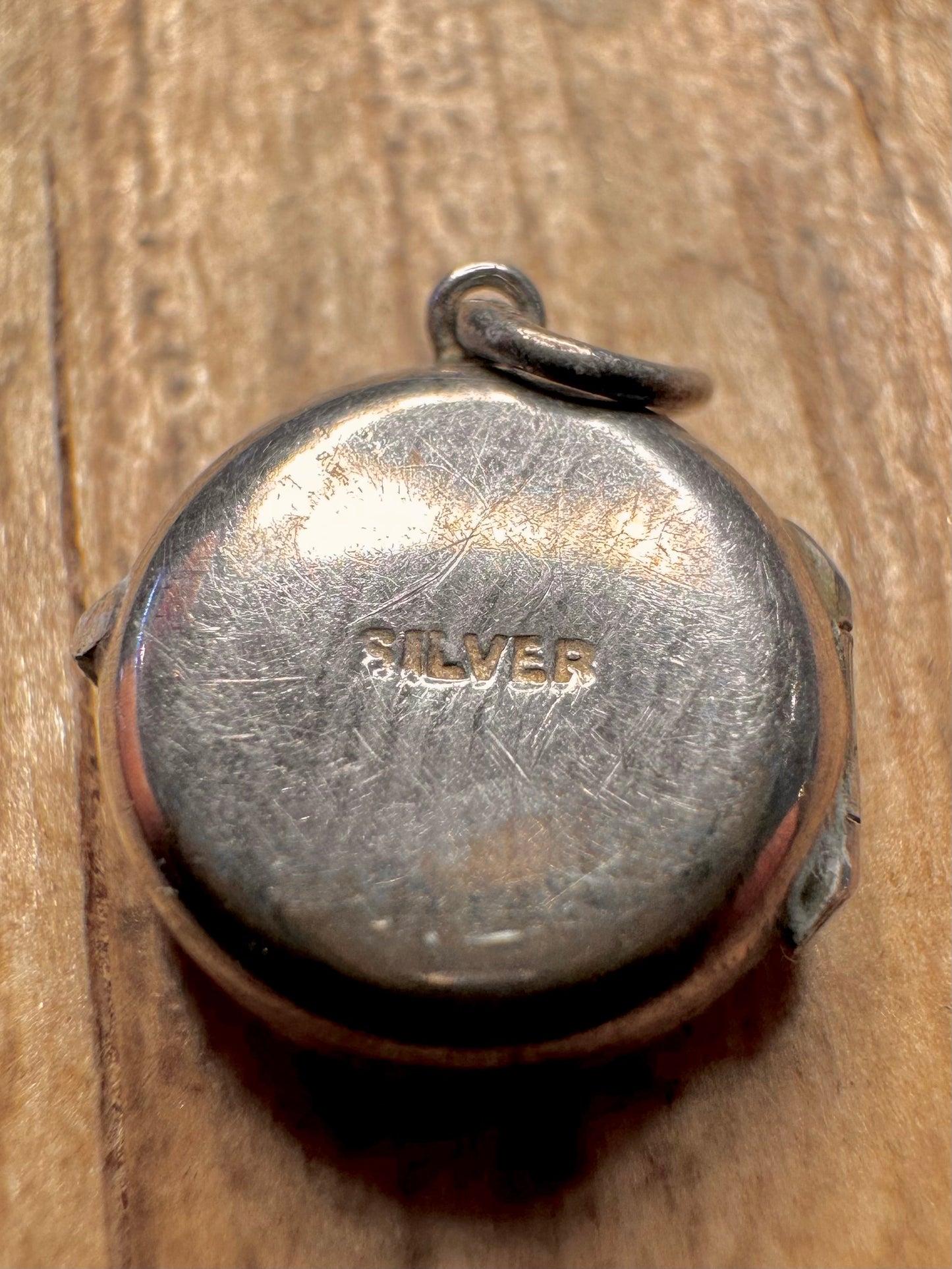 Vintage Engraved Small Circle Locket 925 Sterling Silver Pendant