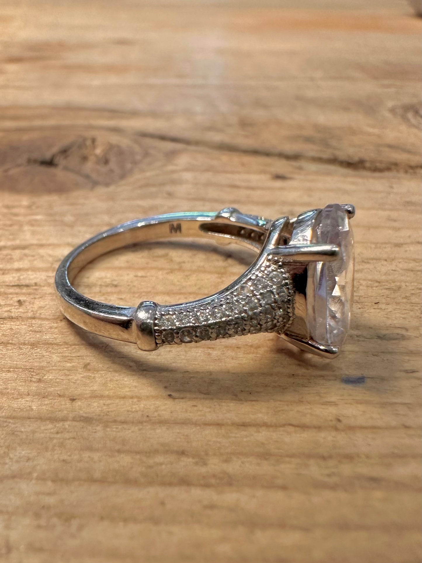Vintage CZ White Elanza 925 Silver Size M Ring
