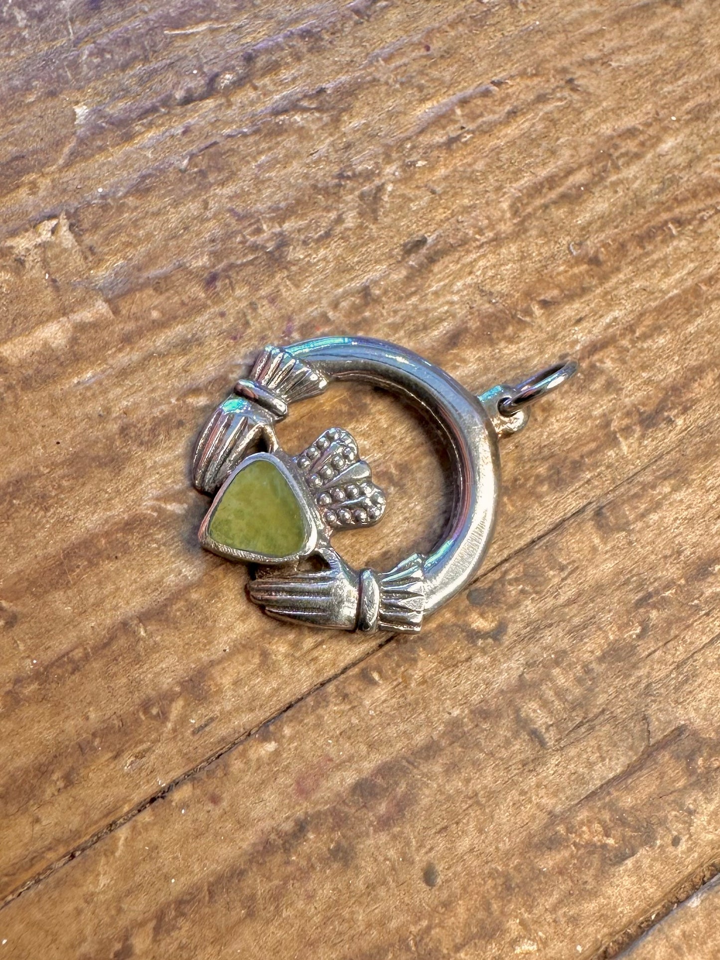 Claddagh 1990 Green Marble 925 Sterling Silver Pendant