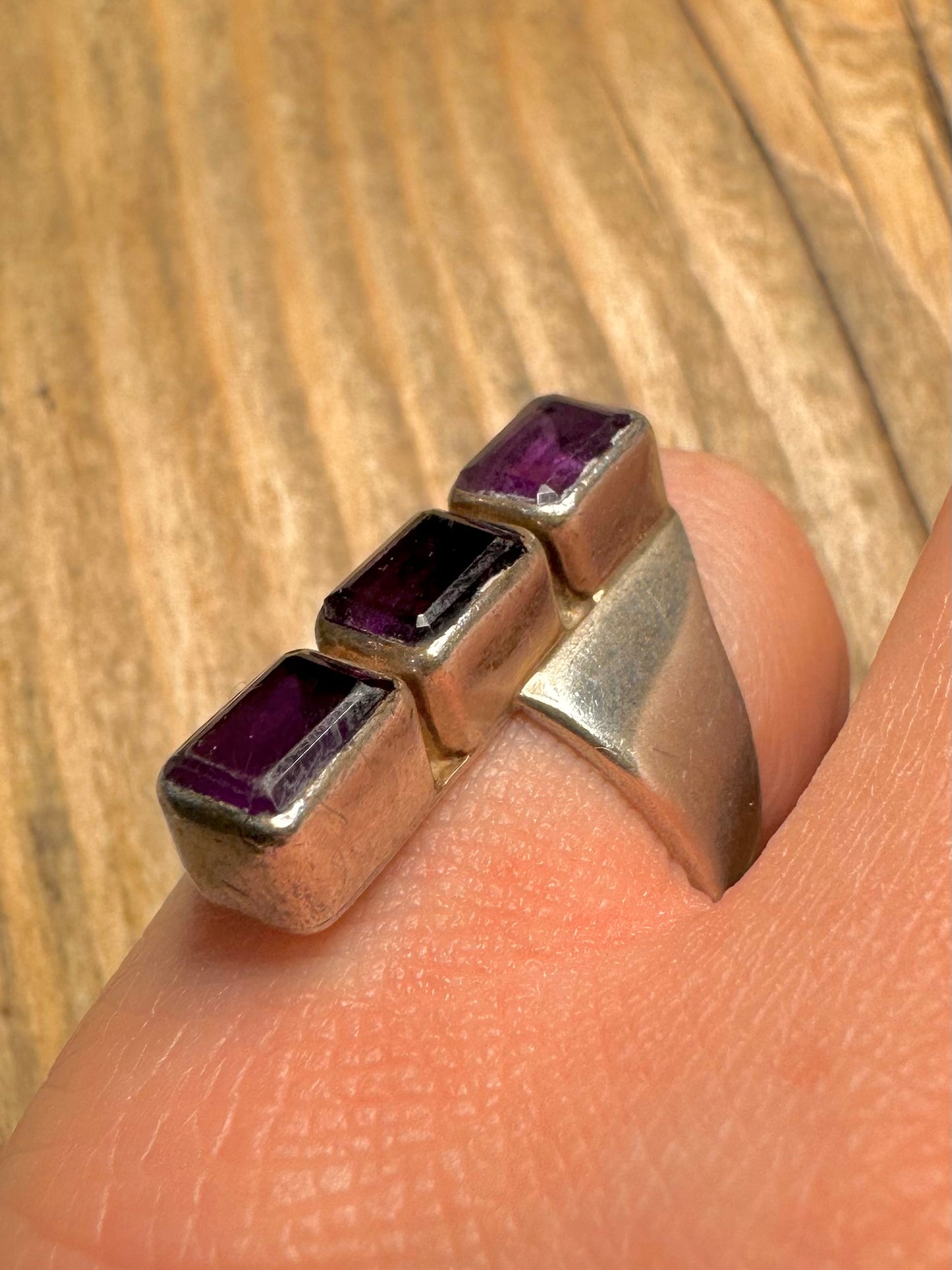 Abstract Purple Amethyst 925 Sterling Silver Size N Ring