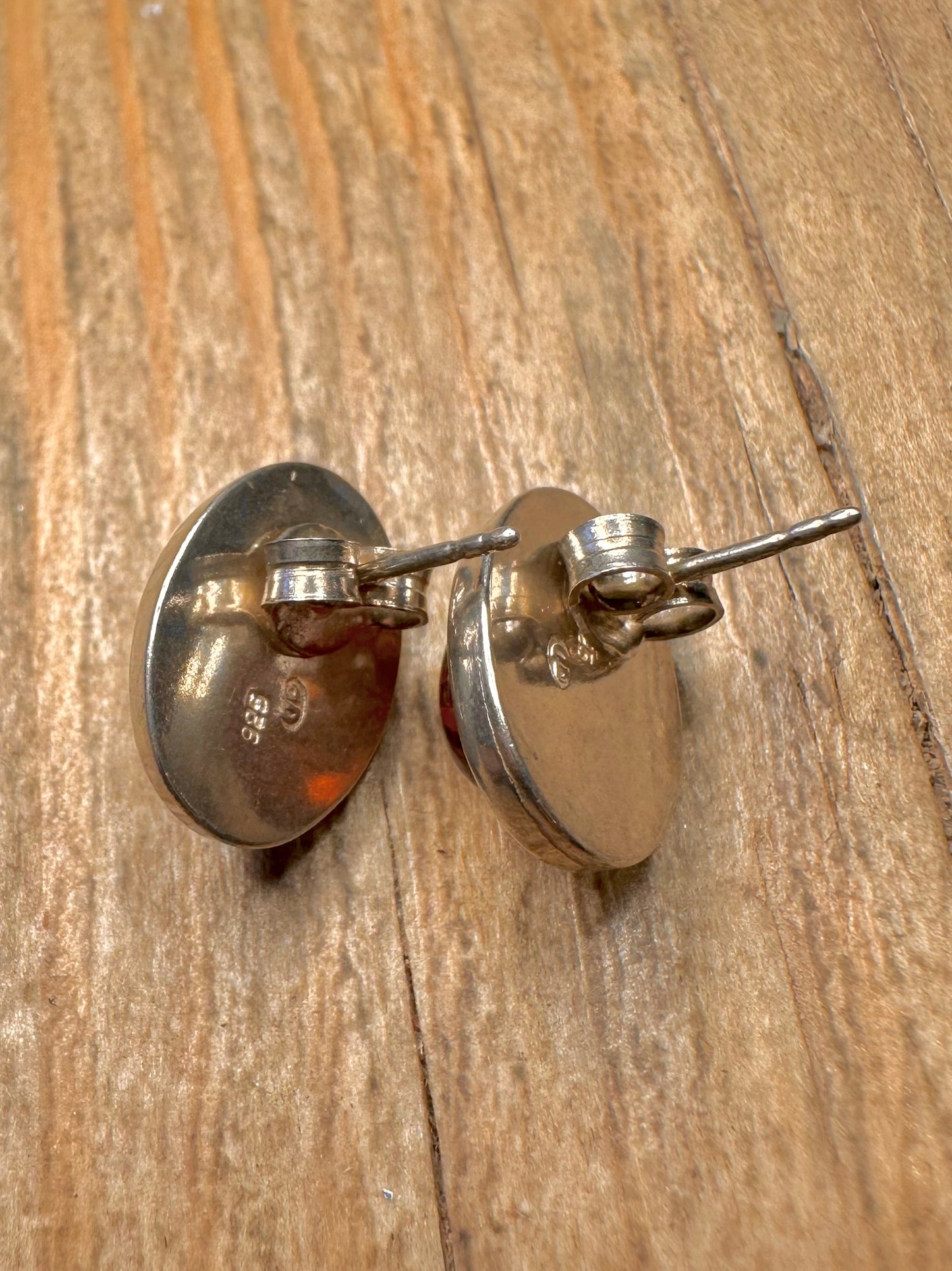 Vintage Amber Oval Stud 925 Sterling Silver Earrings