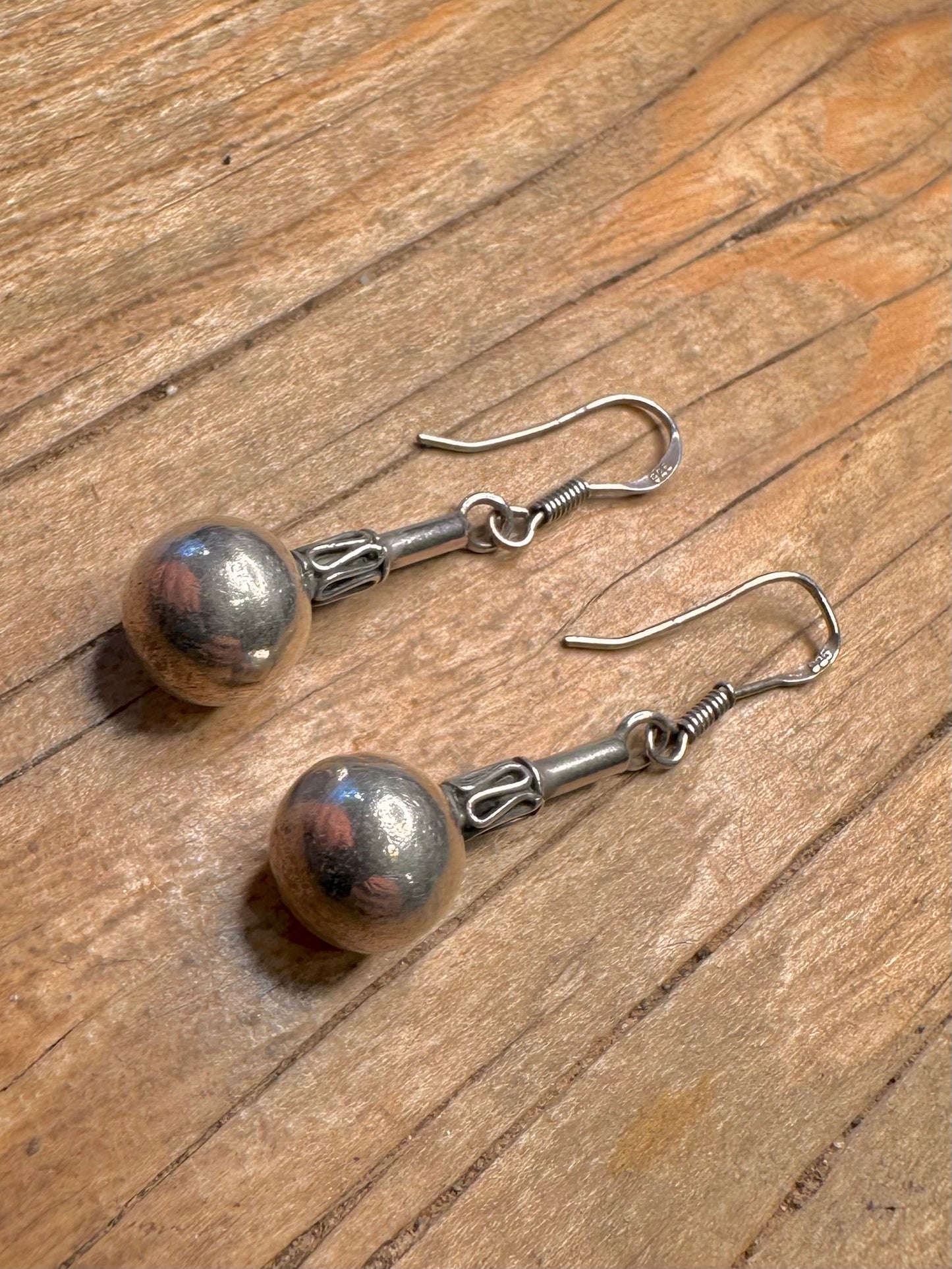 Vintage Kugel Boho Baumeln 925 Sterling Silber Ohrringe