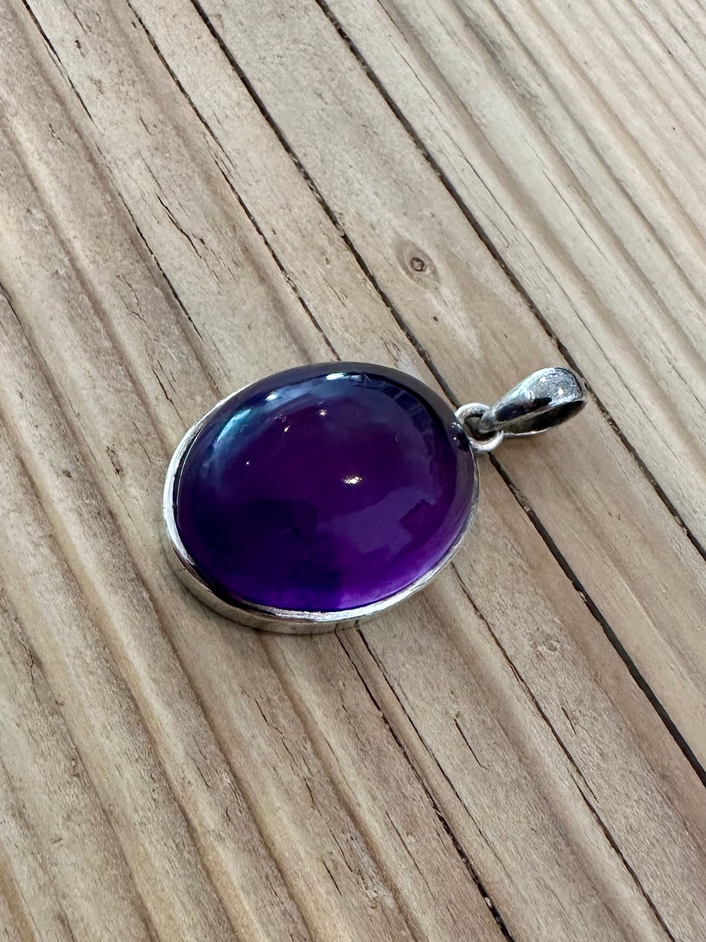 Vintage Oval Amethyst 925 Silver Pendant