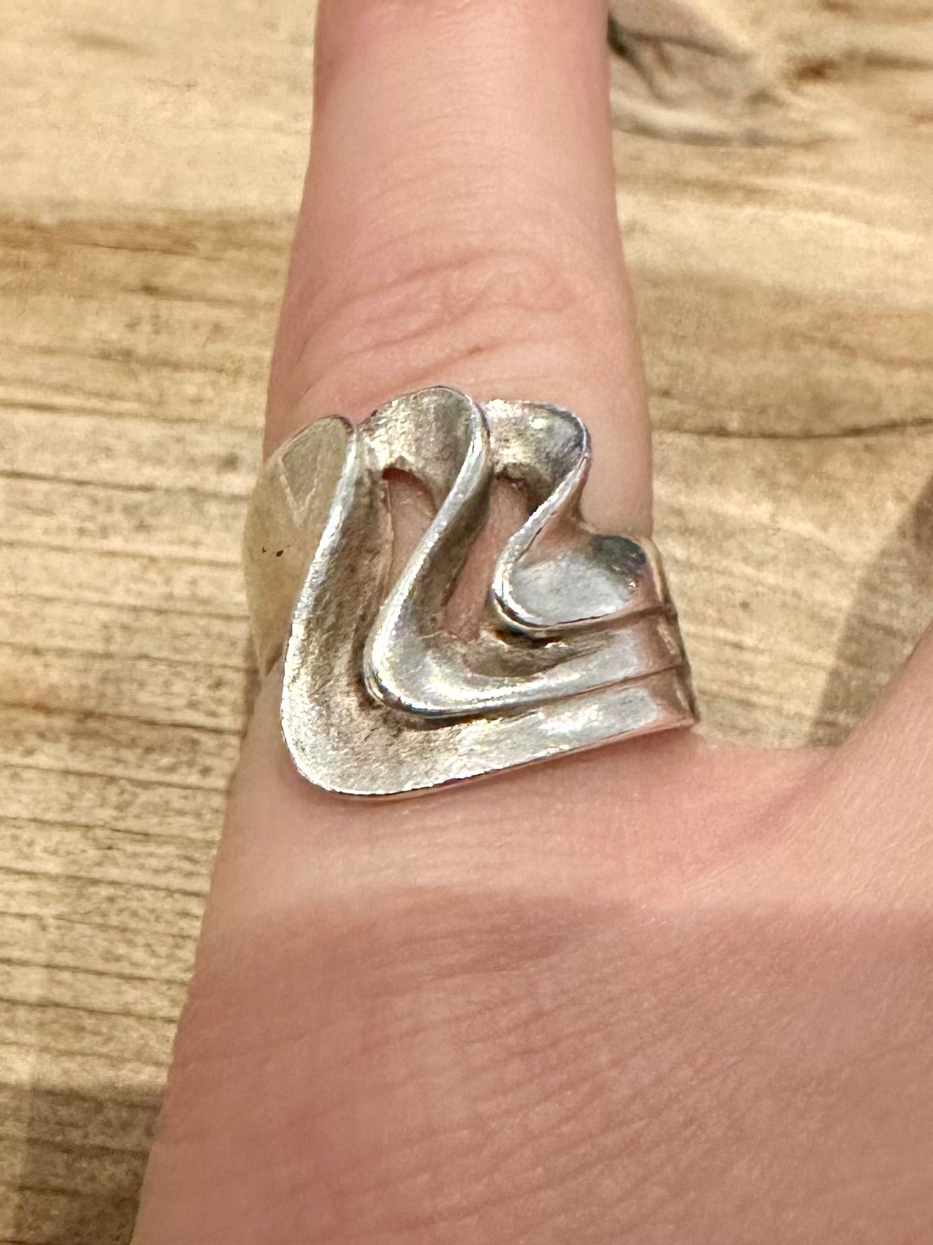 Abstract Wavy 925 Silver Size K Ring