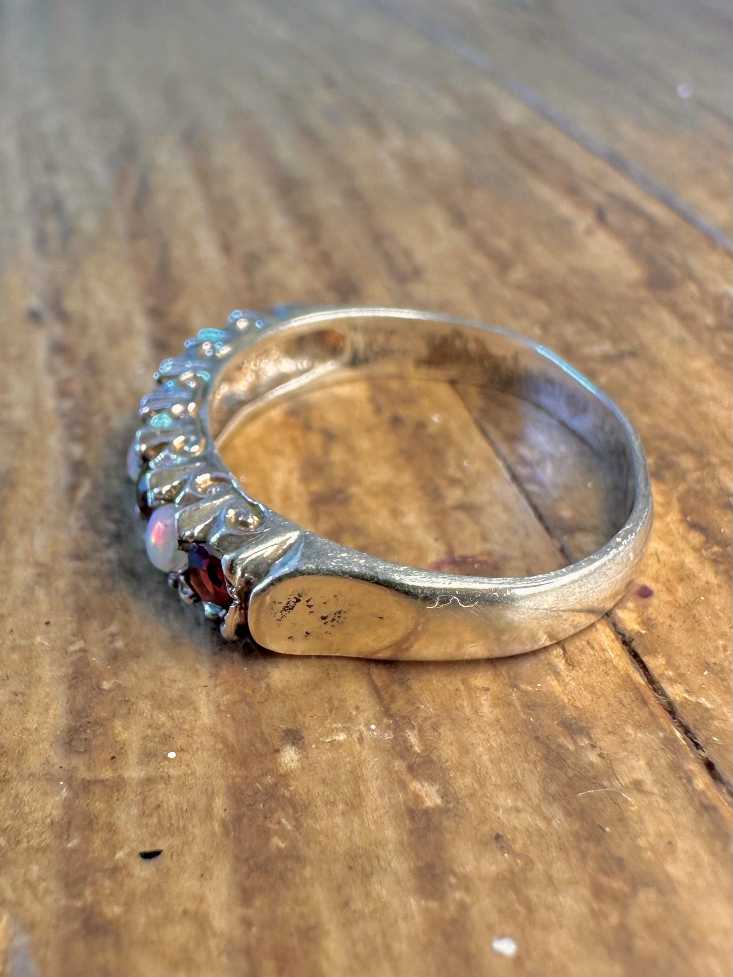 Opal and Garnet 1979 Victorian Style 925 Sterling Silver Size P Ring
