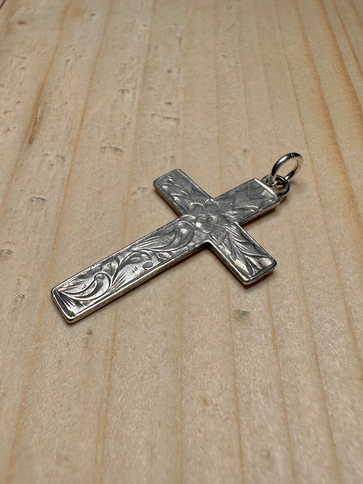 Ornate 1899 Engraved Flower Cross 925 Sterling Silver Pendant