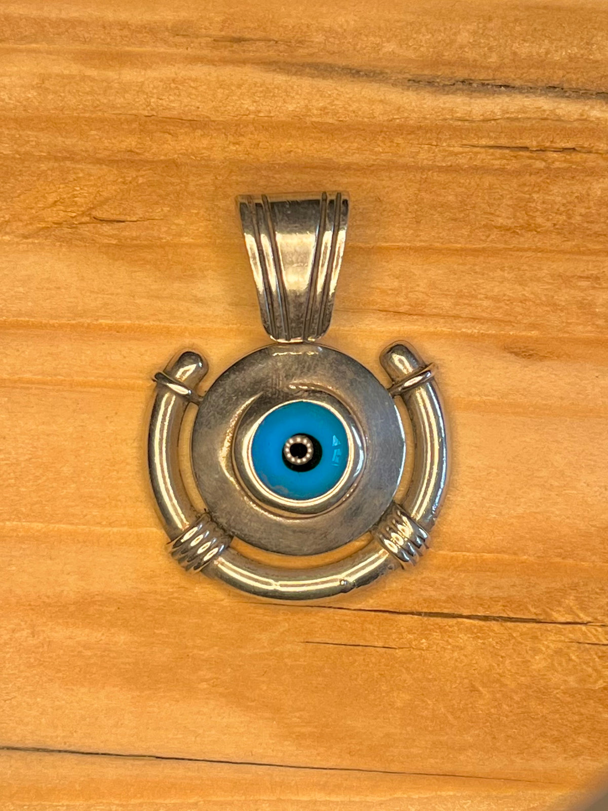 Evil Eye Circle Embellished 925 Sterling Silver Pendant