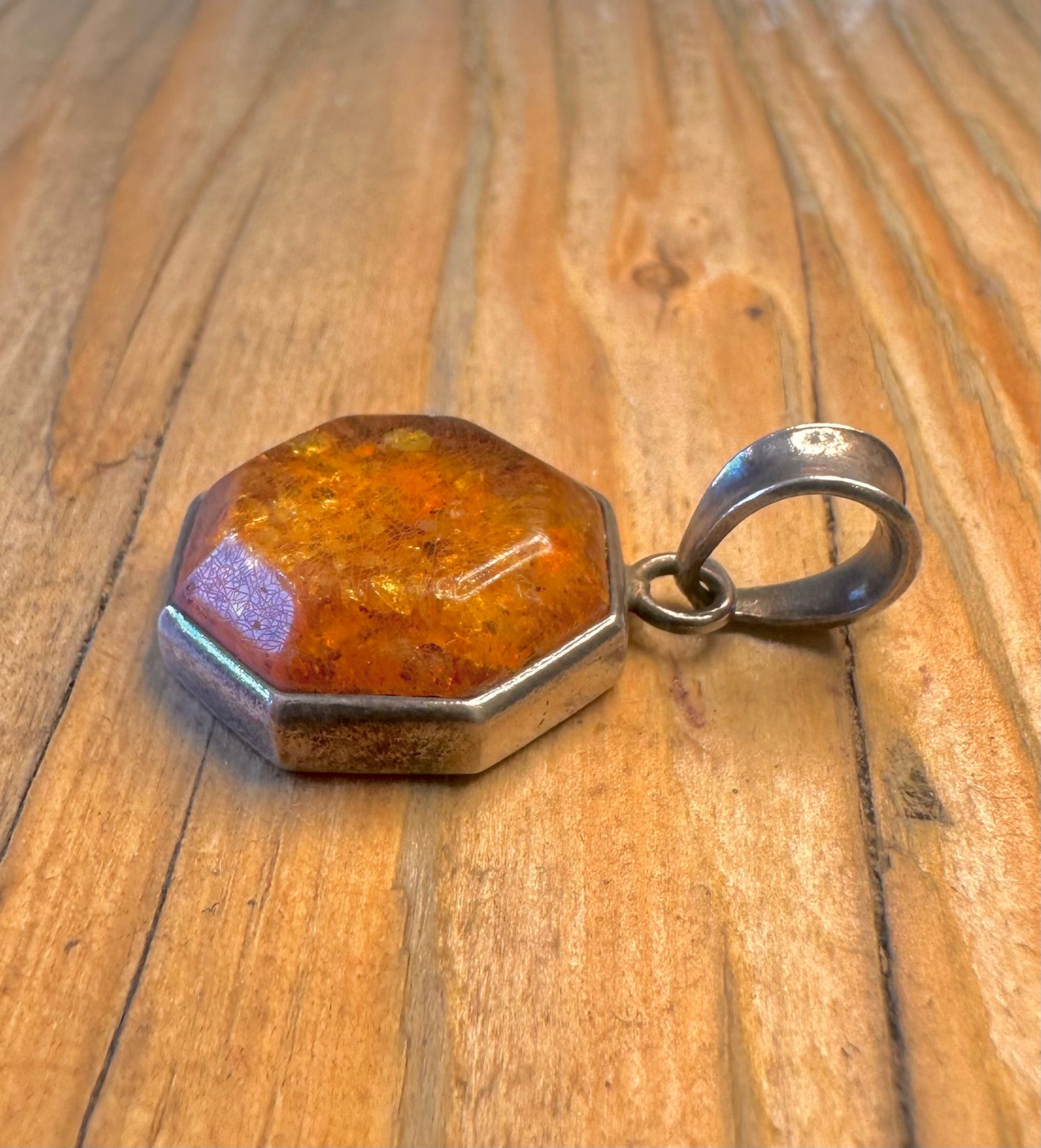 Amber Octagon 925 Sterling Silver Pendant