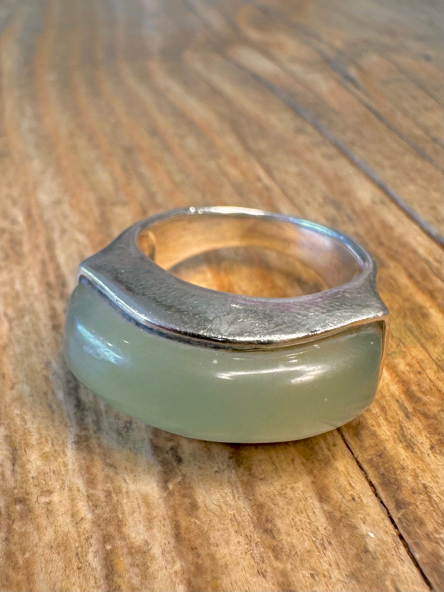 Jade Green Bar 925 Sterling Silver Size N Ring
