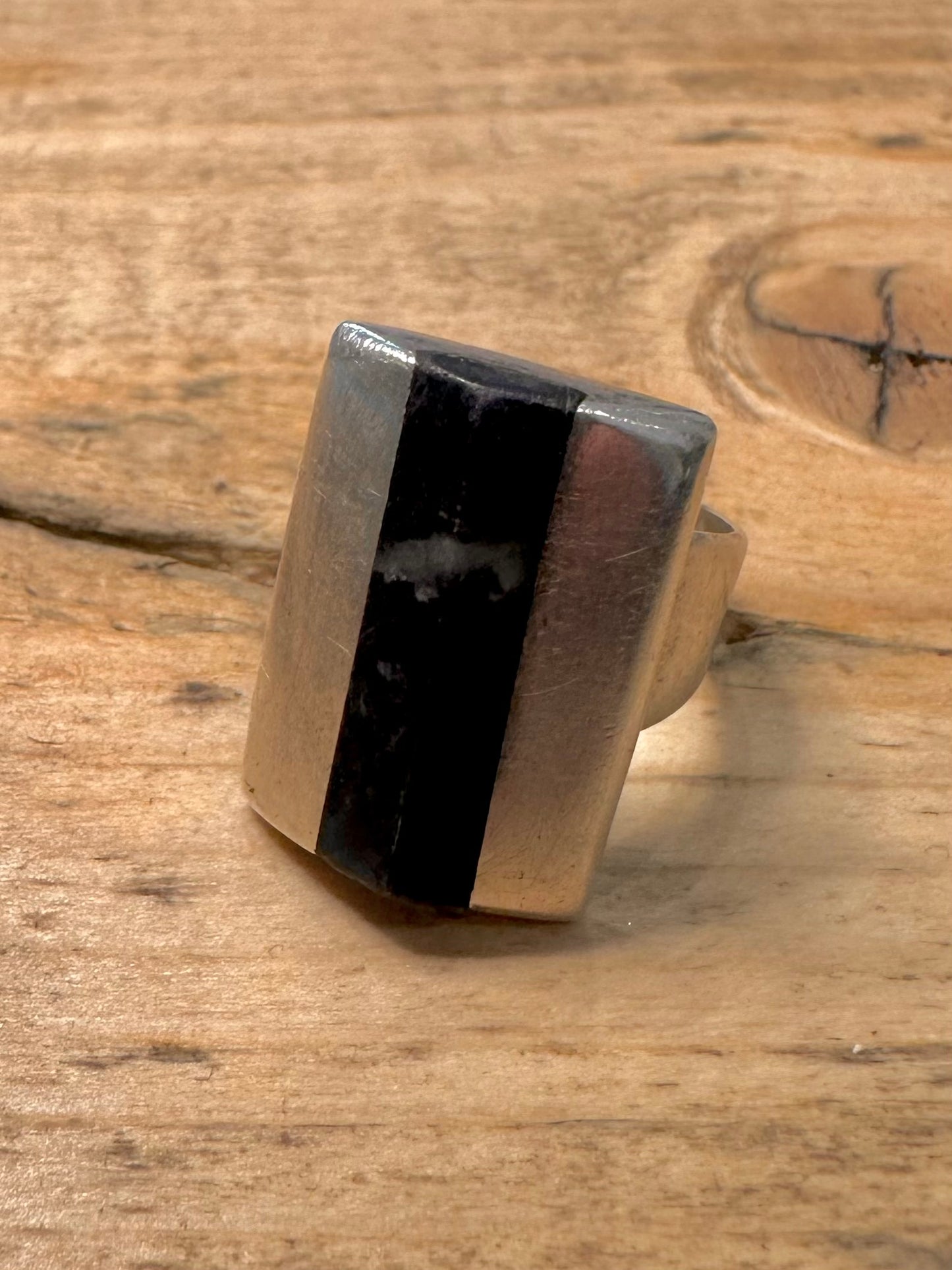 Vintage Black Rectangle 925 Silver Size I Ring