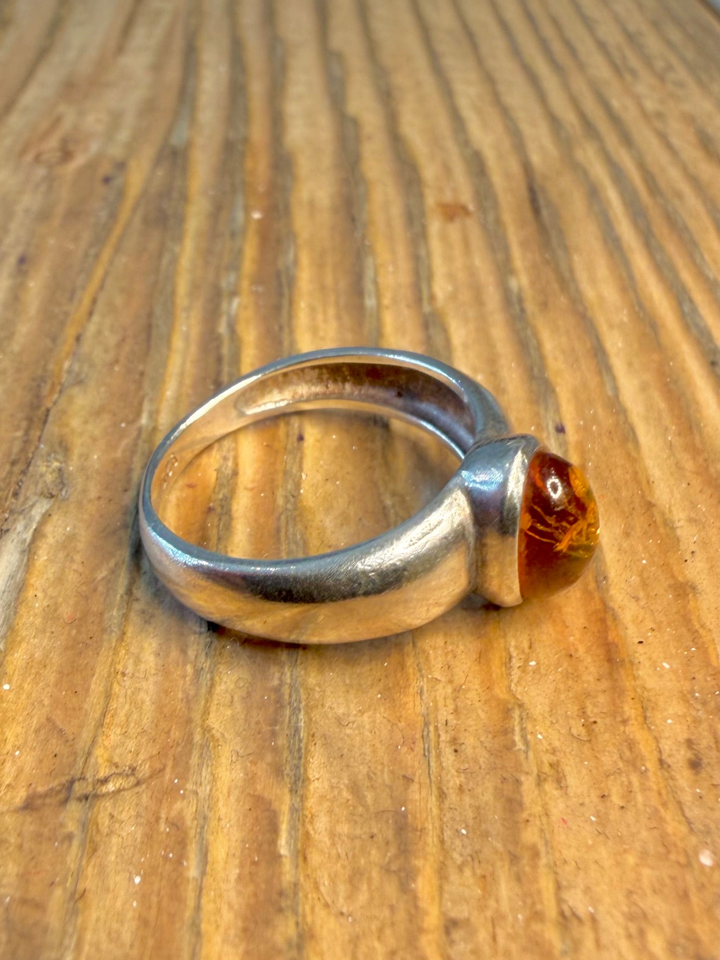 Amber Oval 925 Sterling Silver Size N1/2 Ring