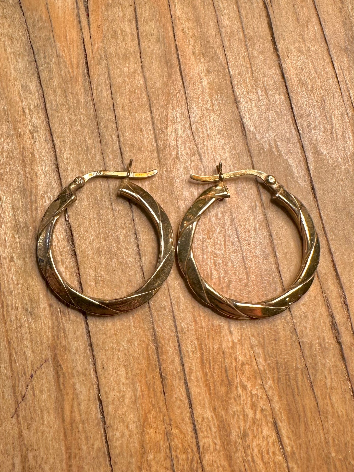 Vintage Twisted Style Hoops Gold on 925 Sterling Silver Earrings
