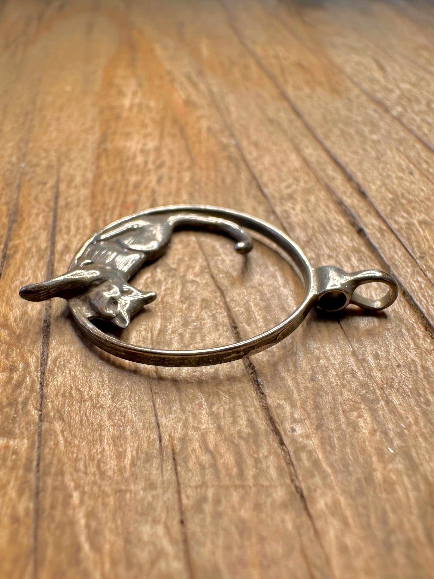 Vintage Katze im Kreis 925er Sterlingsilber Anhänger