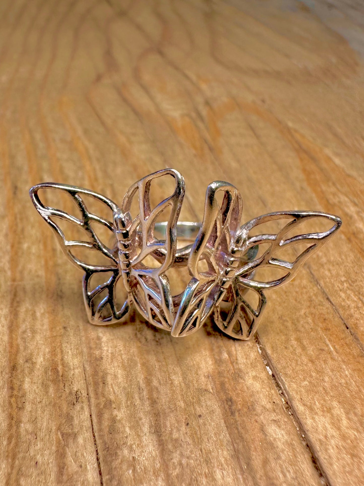 Vintage Double Butterfly 925 Sterling Silver Size N Ring