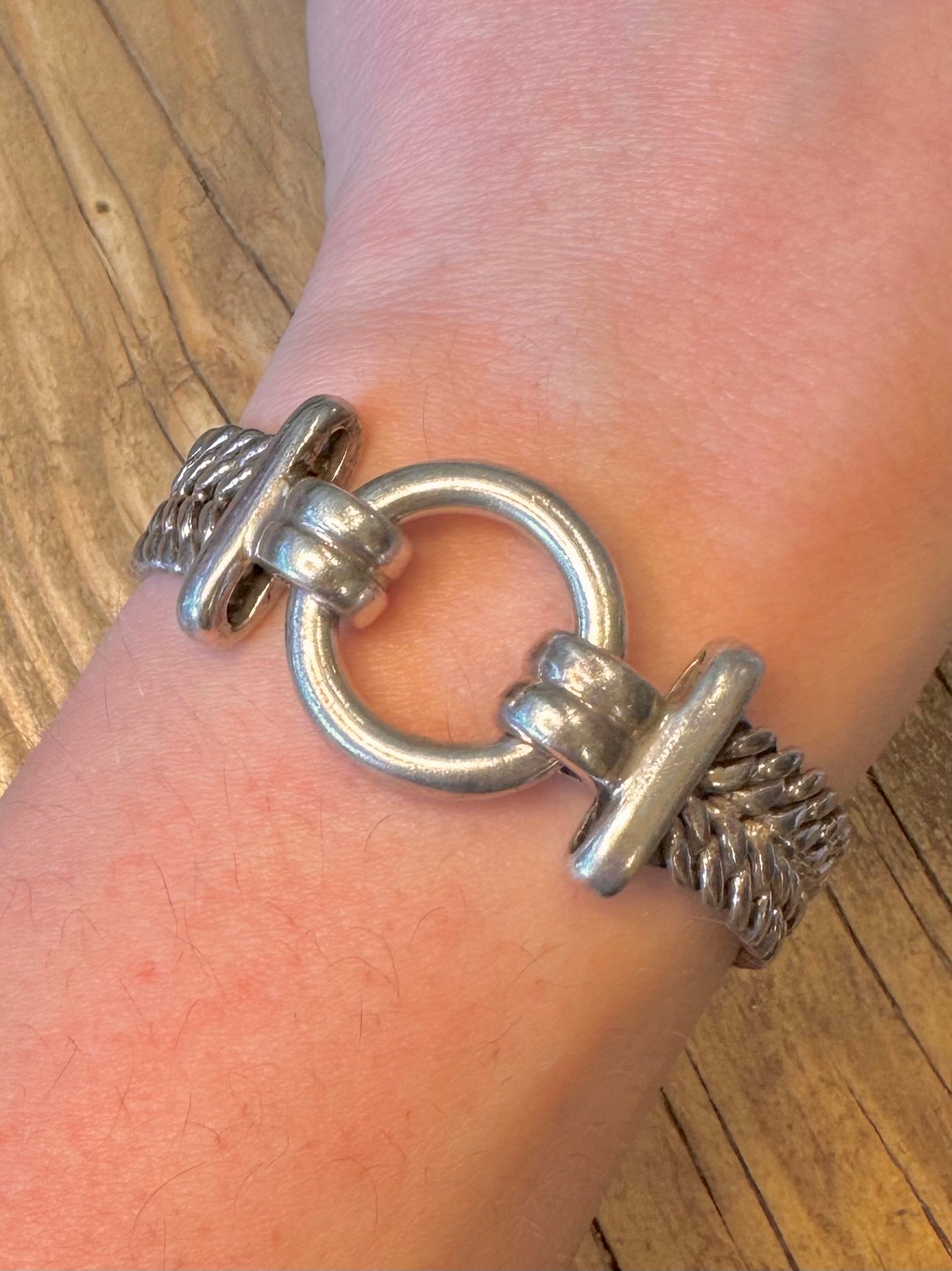 Abstraktes Doppelketten-Kreis-Kastenverschluss 925 Sterling Silber 18.3cm Armband