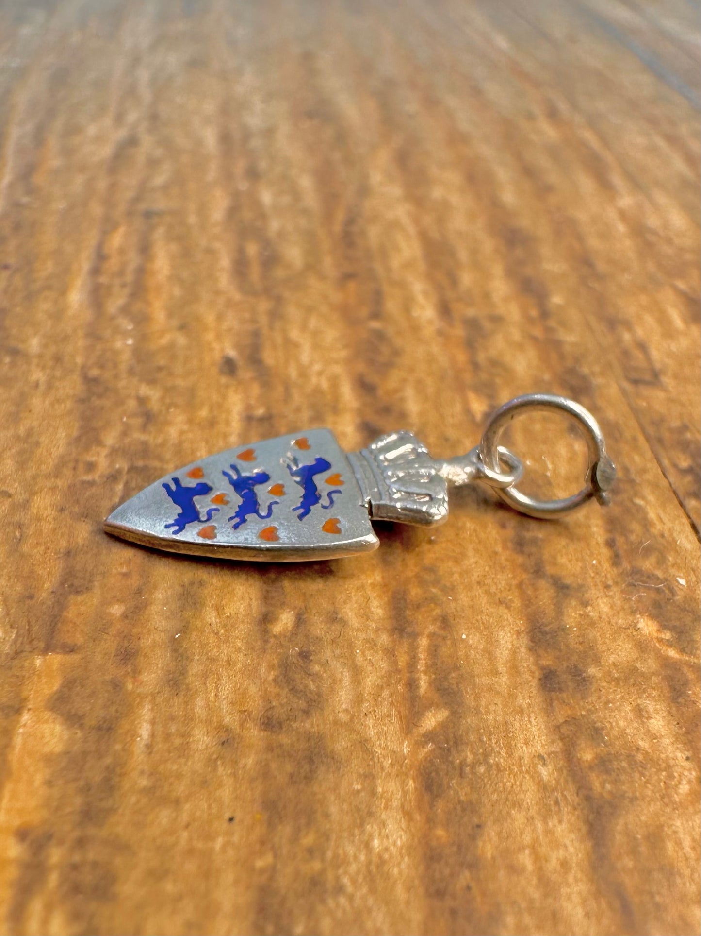 Danish Coat of Arms Shield Crest 900 Silver Charm Pendant