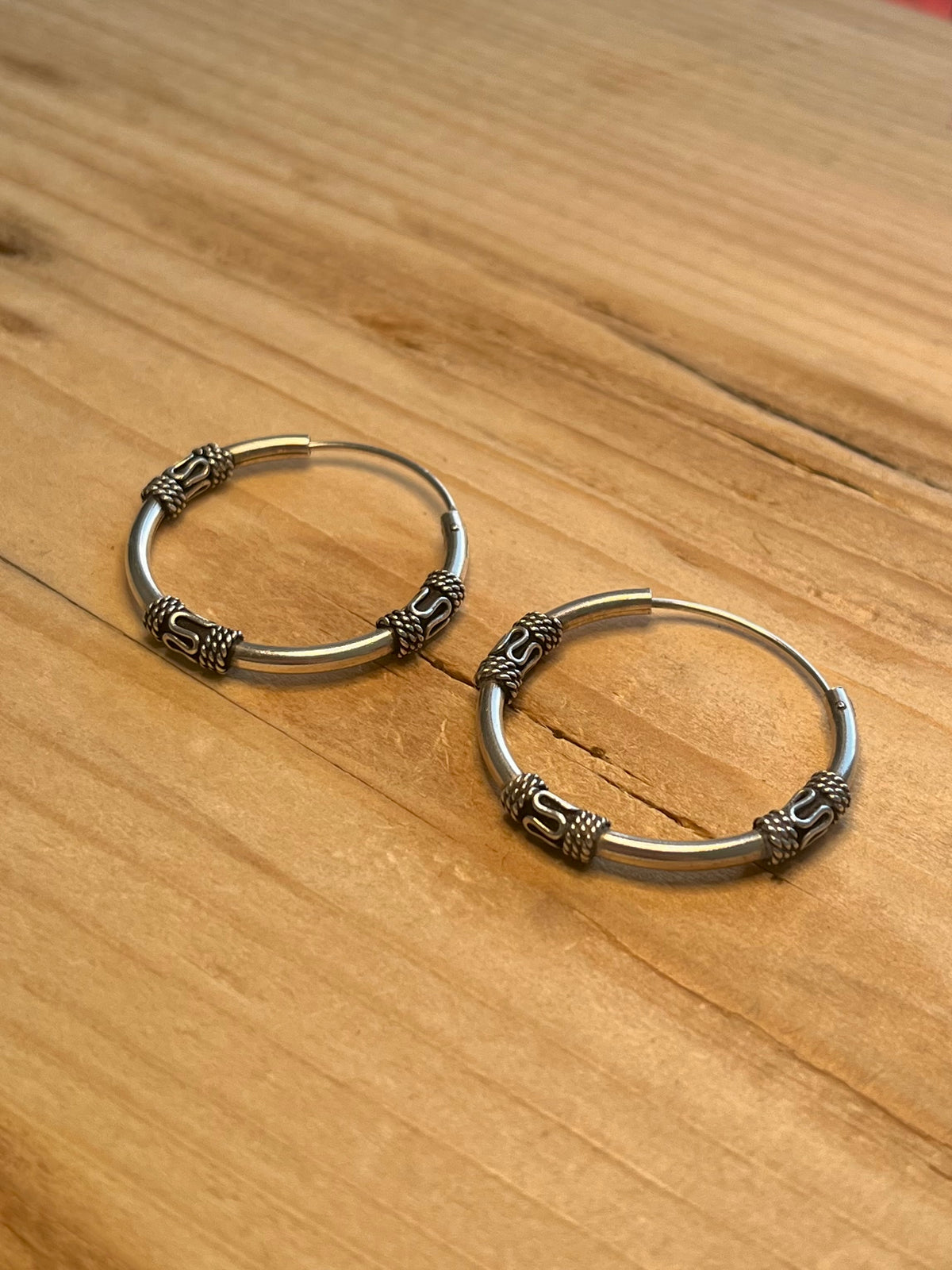 Bali Style 925 Sterling Silver Hoop Earrings
