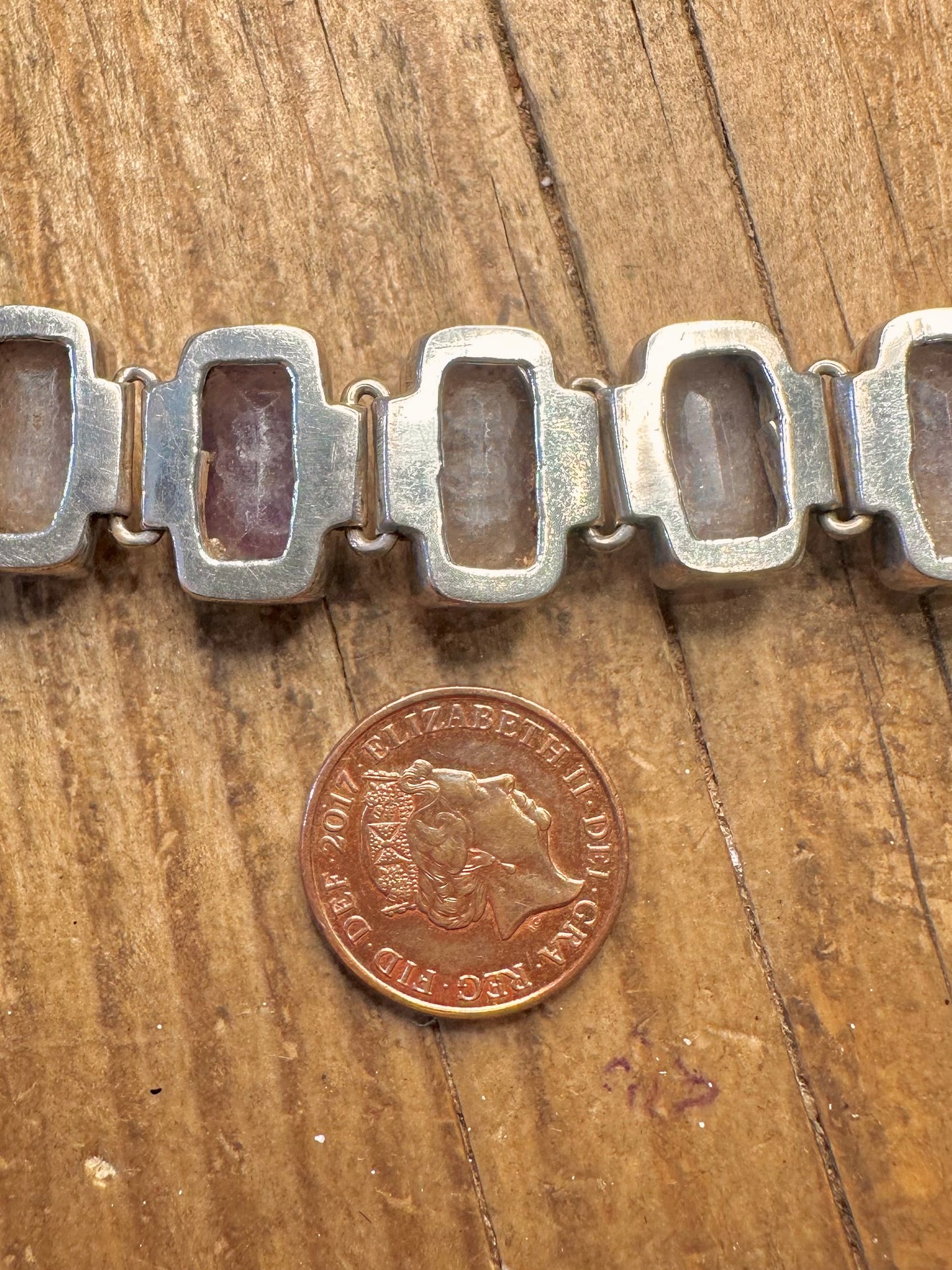 Faceted Amethyst Rectangle T Bar 925 Sterling Silver 7 to 7.5 inch Bracelet