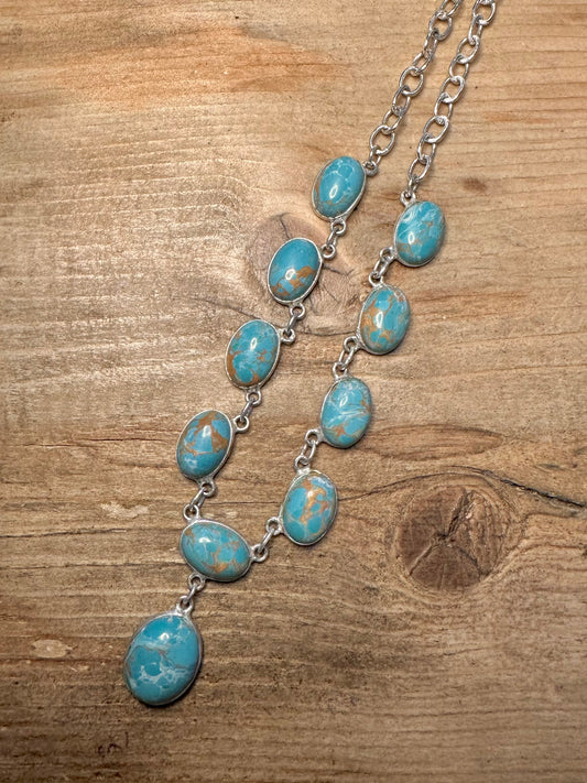 Modern Turquoise Oval Chain Hook Clasp 925 Silver 18.5 inch Necklace