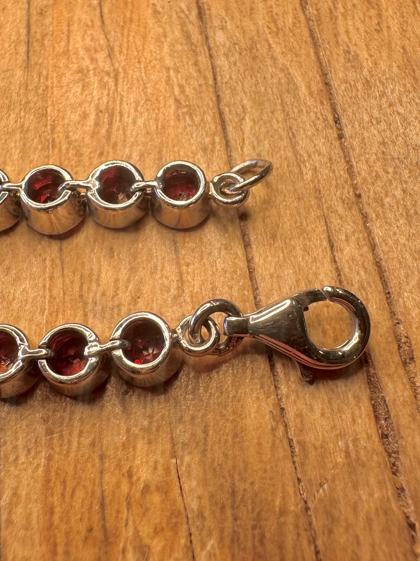 Modernist Red Stone Tennis 925 Sterling Silver 7.2 inch Bracelet