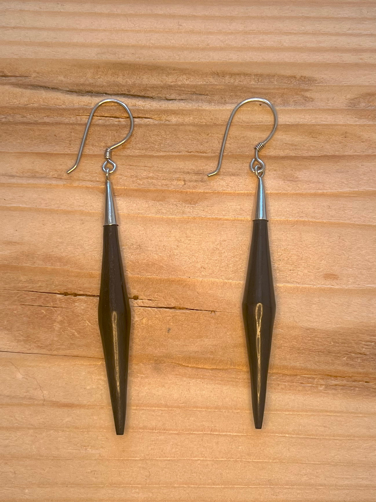 Elongated Diamond Shaped Black 925 Sterling Silver Drop Earrings