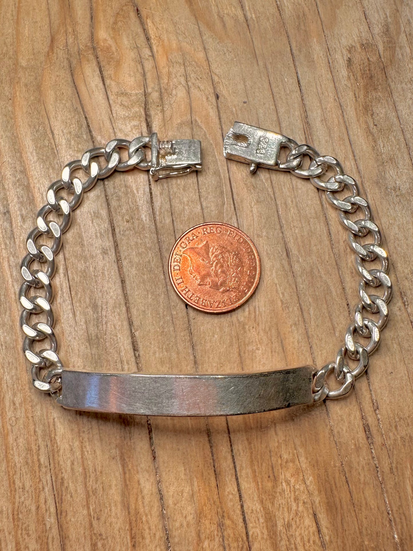 Vintage Identity Curb Chain 925 Sterling Silver 8 inch Bracelet