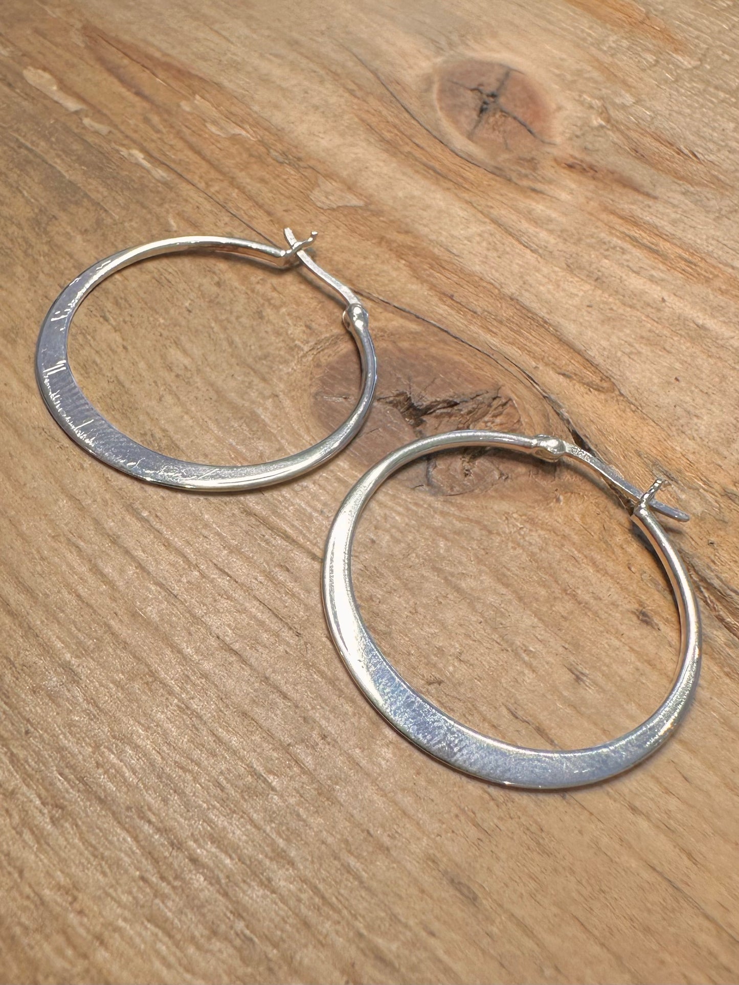 Vintage Flat Hoop 925 Silver Earrings