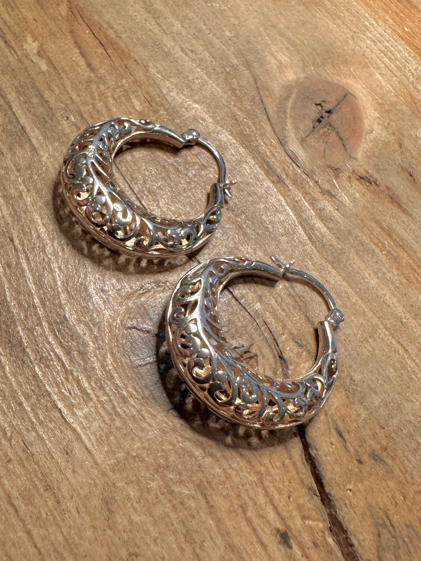 Vintage Filigree Hoops 925 Silver Earrings