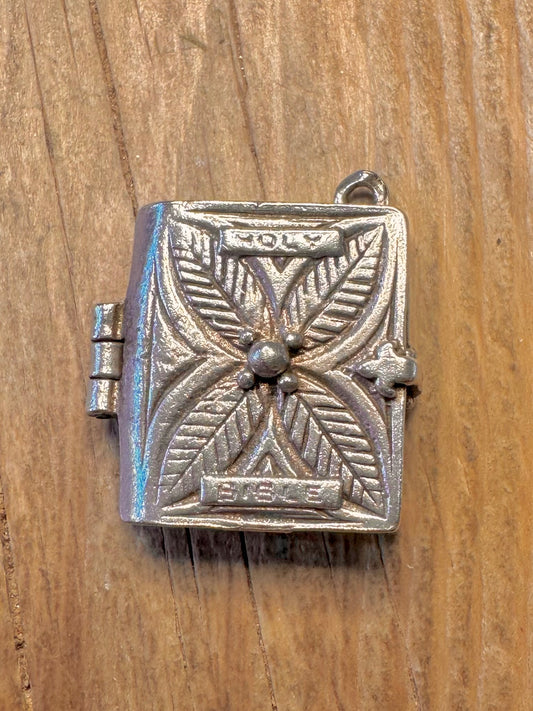 Vintage Large Bible with Paper 925 Sterling Silver Pendant