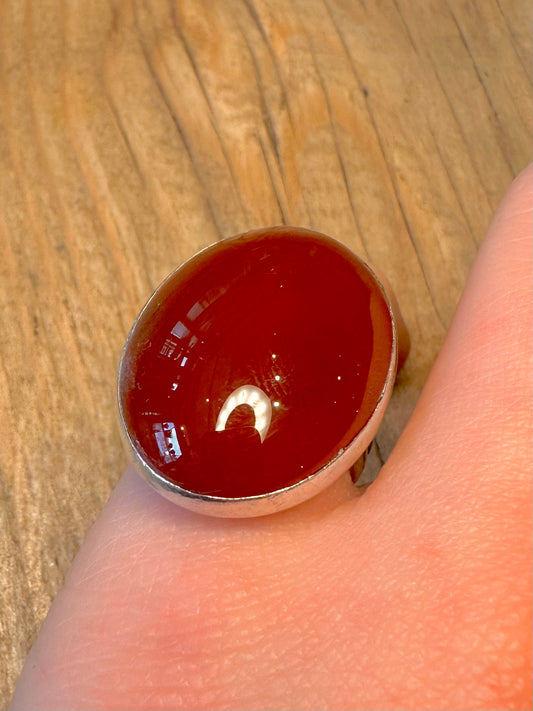 Vintage Large Carnelian Oval 925 Sterling Silver Size N Ring