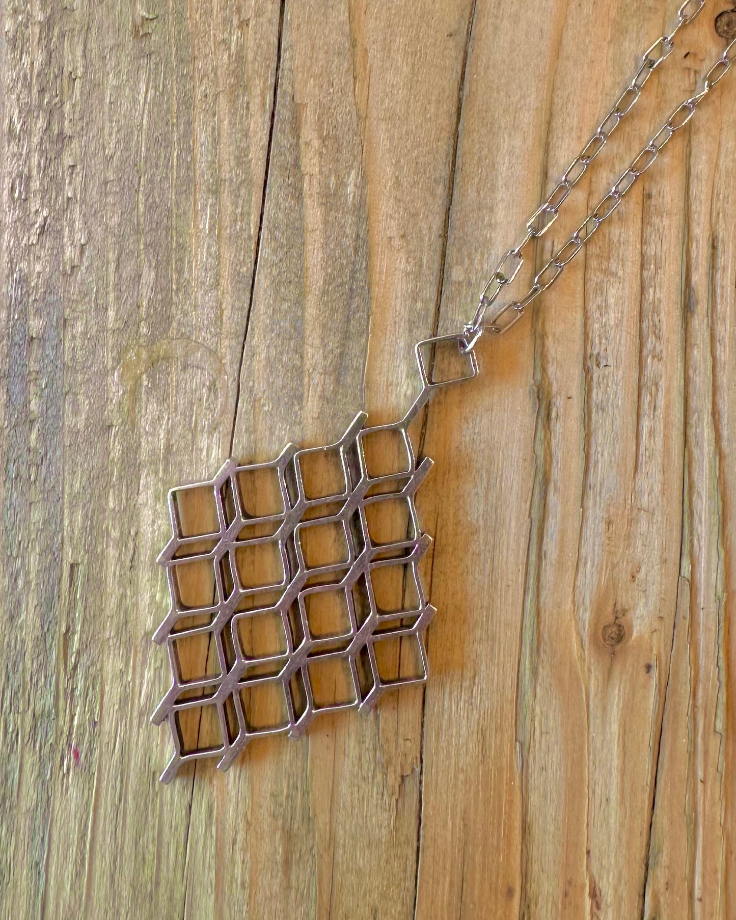 Jack Spencer 1973 Rhombus Sheffield Paper Link Chain 925 Sterling Silver 23.5 inch Necklace Pendant