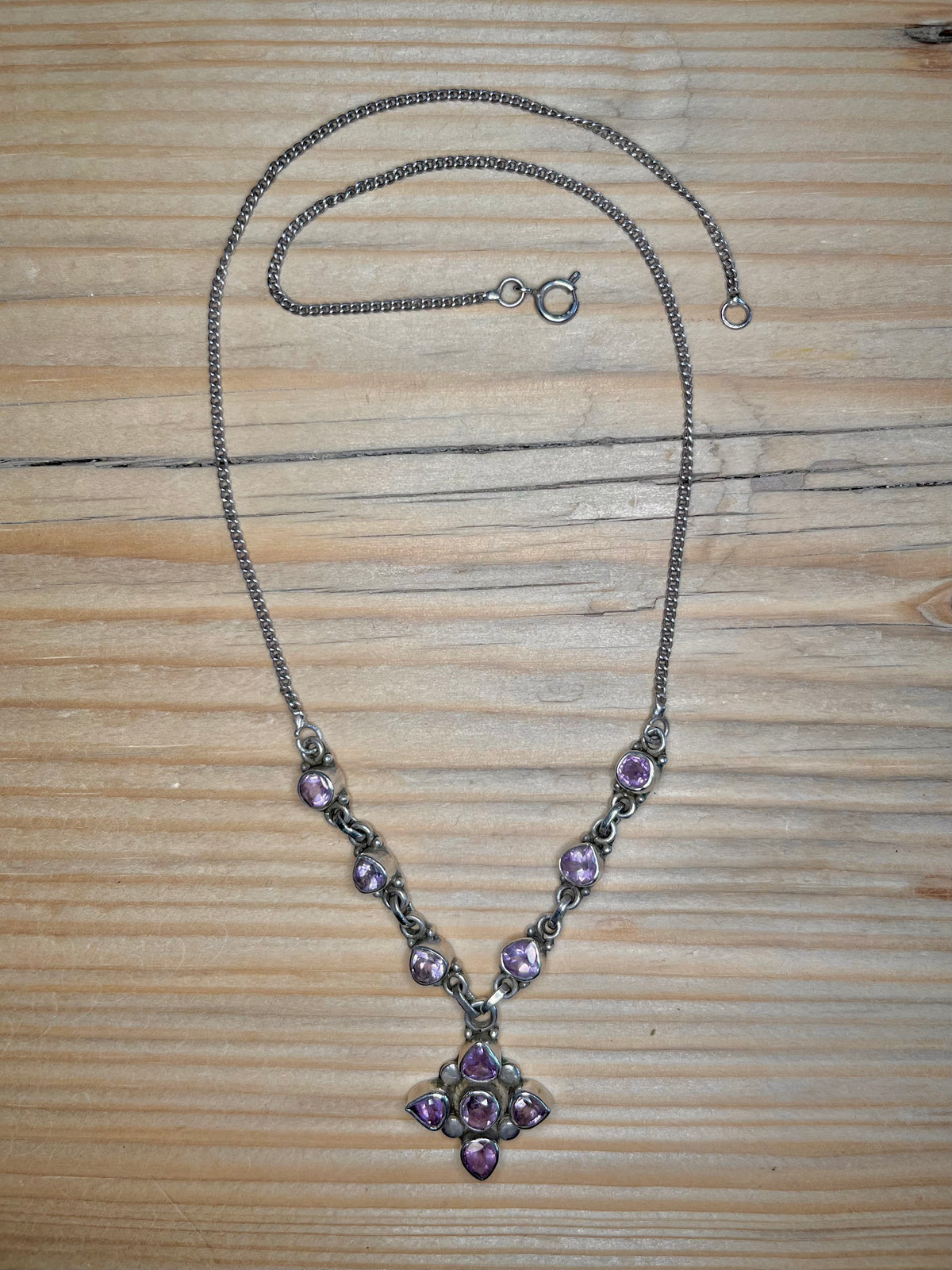 Amethyst Flower 925 Sterling Silver 17.5 inch Necklace