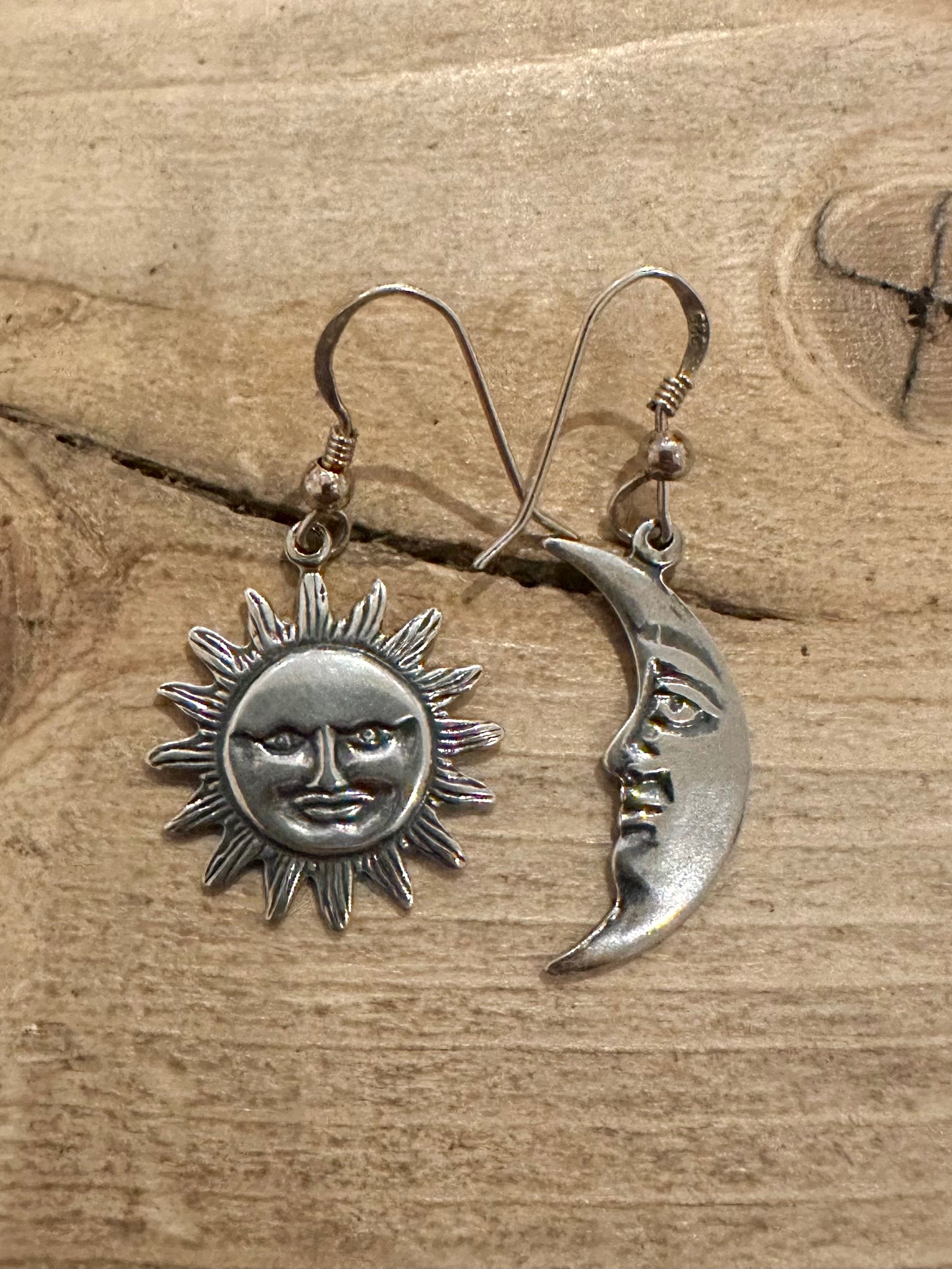 Vintage Sun and Moon 925 Silver Earrings