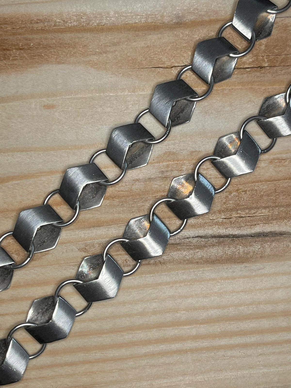 Modernist Unique Zig Zag Block Link 925 Sterling Silver 16.5 Inch Necklace