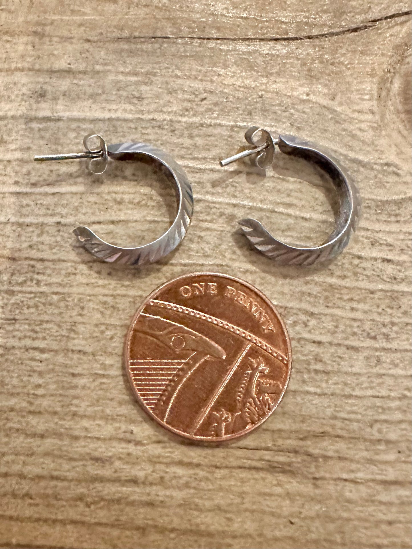 Vintage Textured Half Hoops 925 Silver Earrings