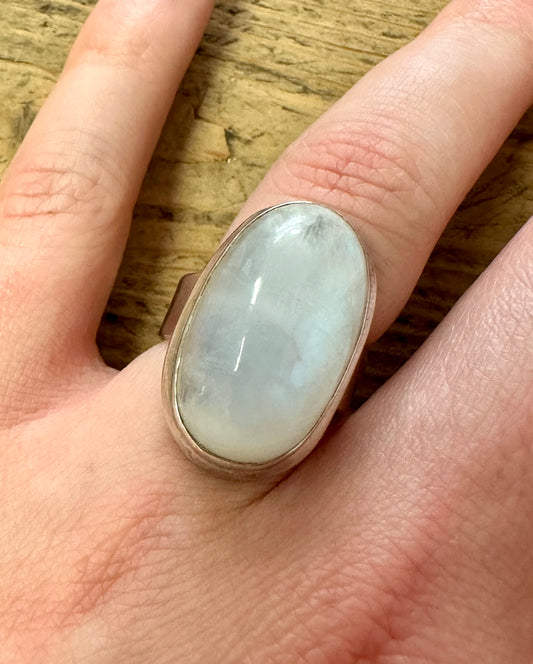 Modernist Oval Moonstone 925 Silver Size P Ring