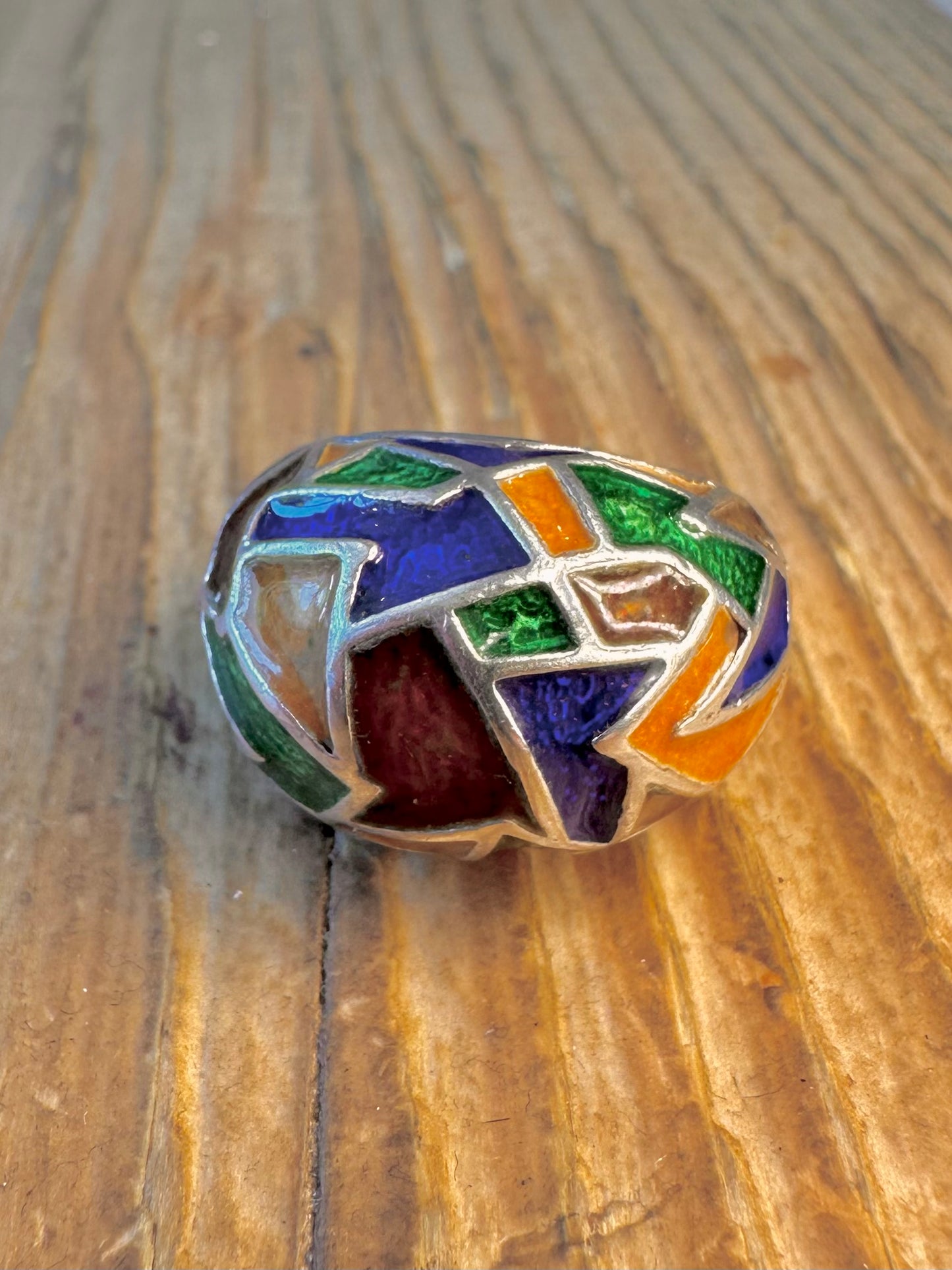 Colourful Enamel Dome 925 Sterling Silver Size P Ring
