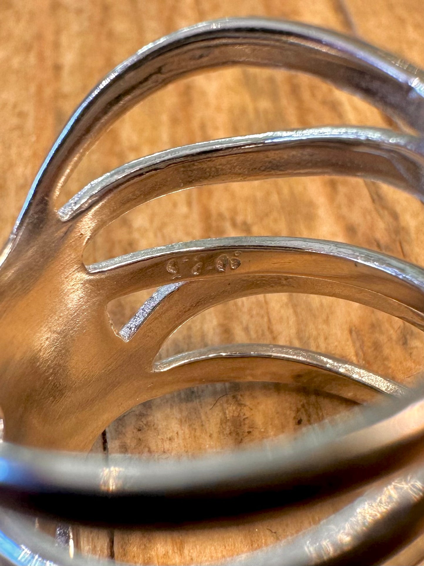 Abstract Multi Layer Long 925 Sterling Silver Size N Ring