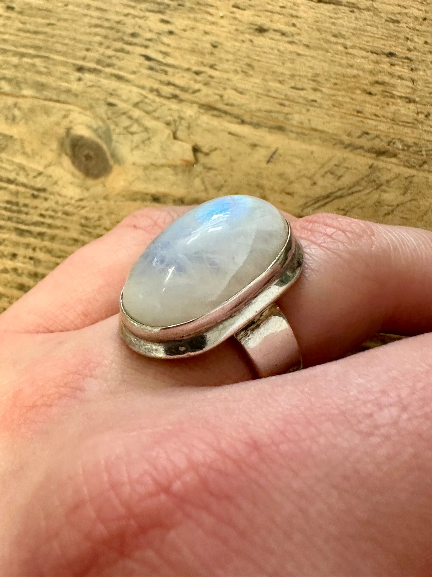 Modernist Oval Moonstone 925 Silver Size P Ring