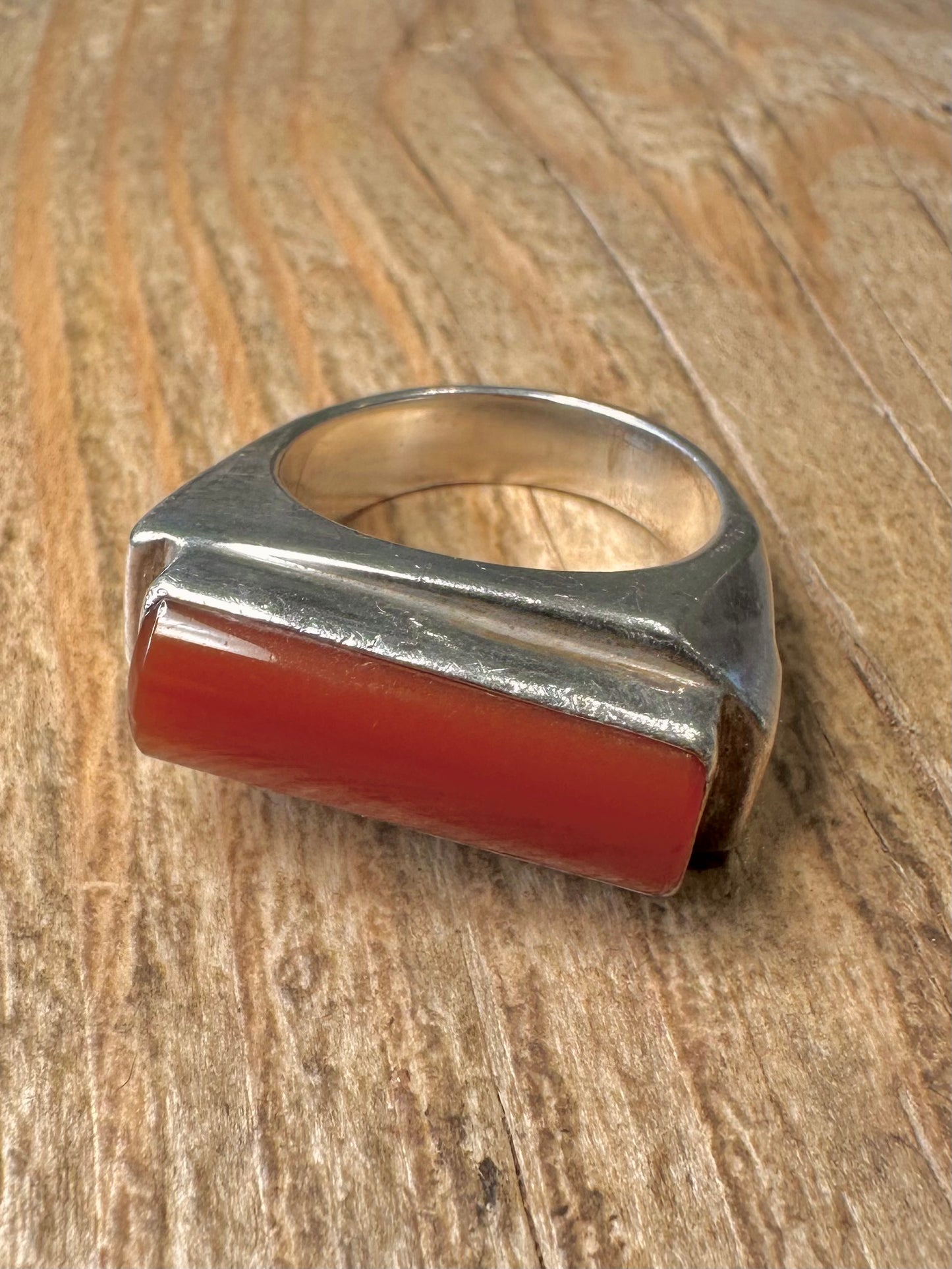 Abstract Carnelian Rectangle Chunky Europe Hallmarked 925 Sterling Silver Size S Ring