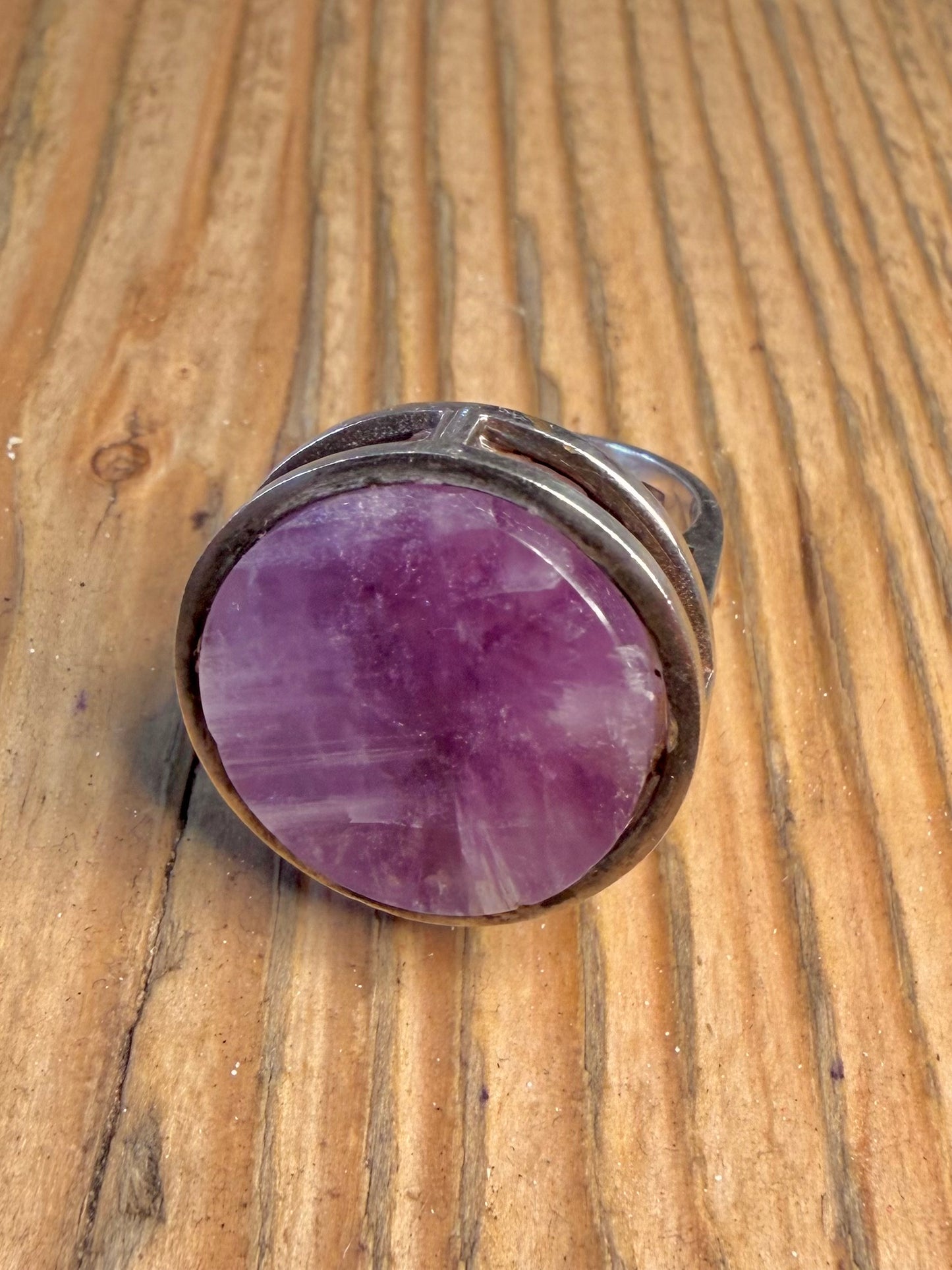 Modernist 1972 Amethyst Circle Maker MC London 925 Sterling Silver Size O1/2 Ring