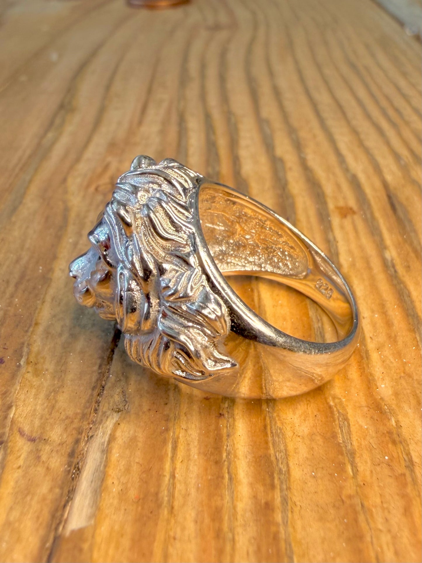 Lion Head Black Stone Eyes 925 Sterling Silver Size O1/2 Ring